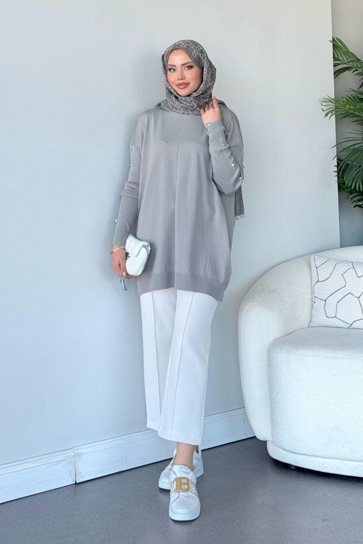 Düğmeli Merserize Tunik Gri, Fiyatları 