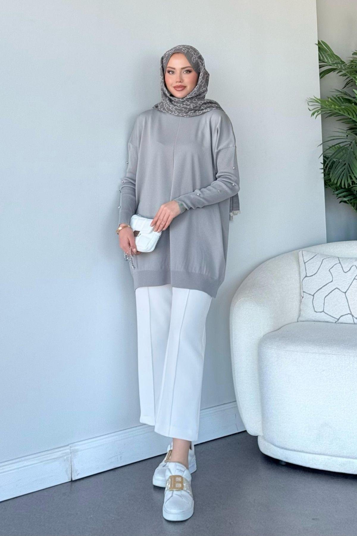 Düğmeli Merserize Tunik Gri, Fiyatları 