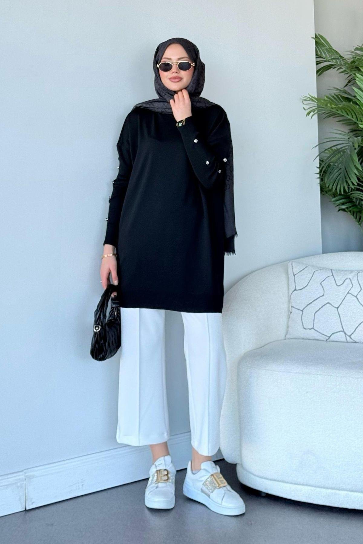 Düğmeli Merserize Tunik Siyah, Fiyatları 