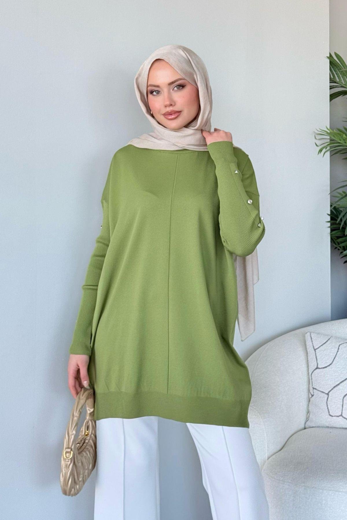 Düğmeli Merserize Tunik Yağyeşili, Fiyatları 