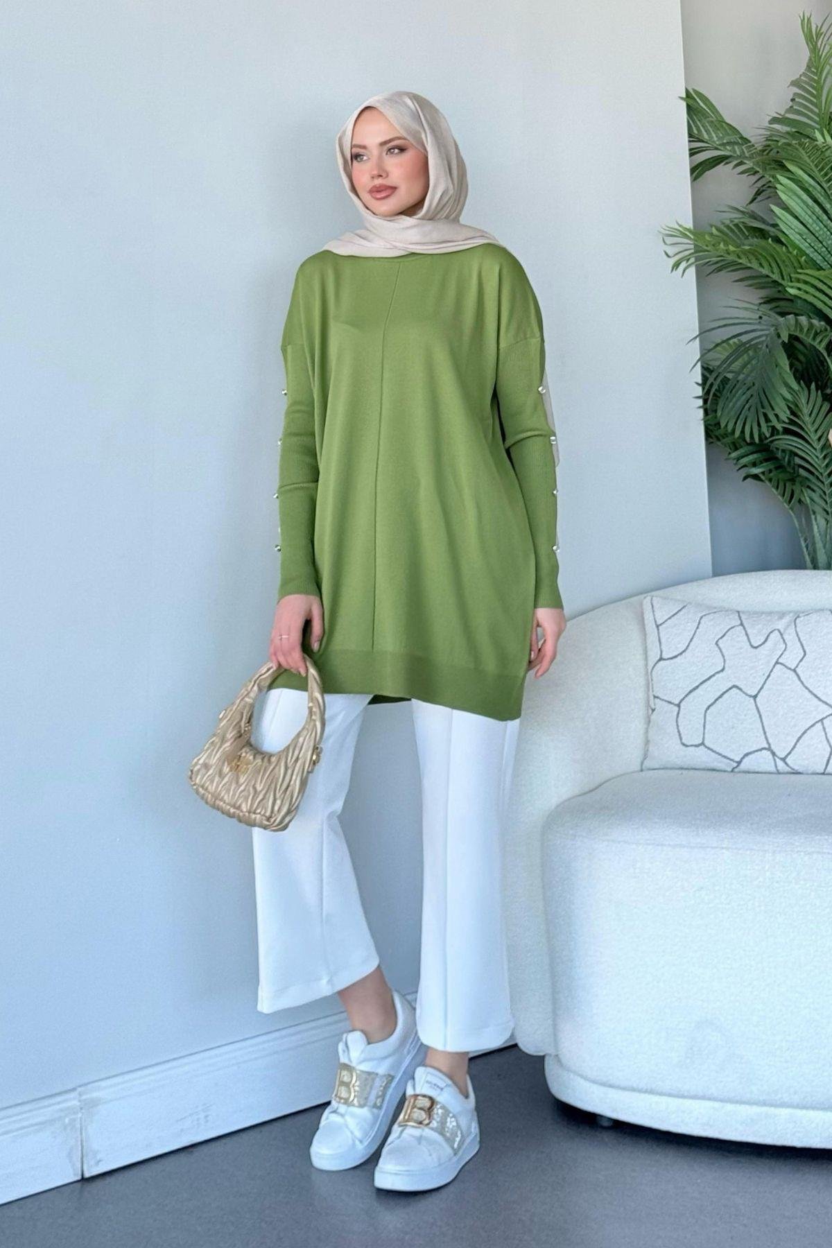 Düğmeli Merserize Tunik Yağyeşili, Fiyatları 