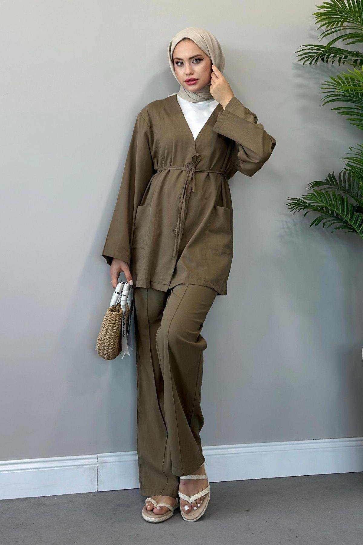 Dures Keten Kuşaklı Premium Takım Haki, Fiyatları 