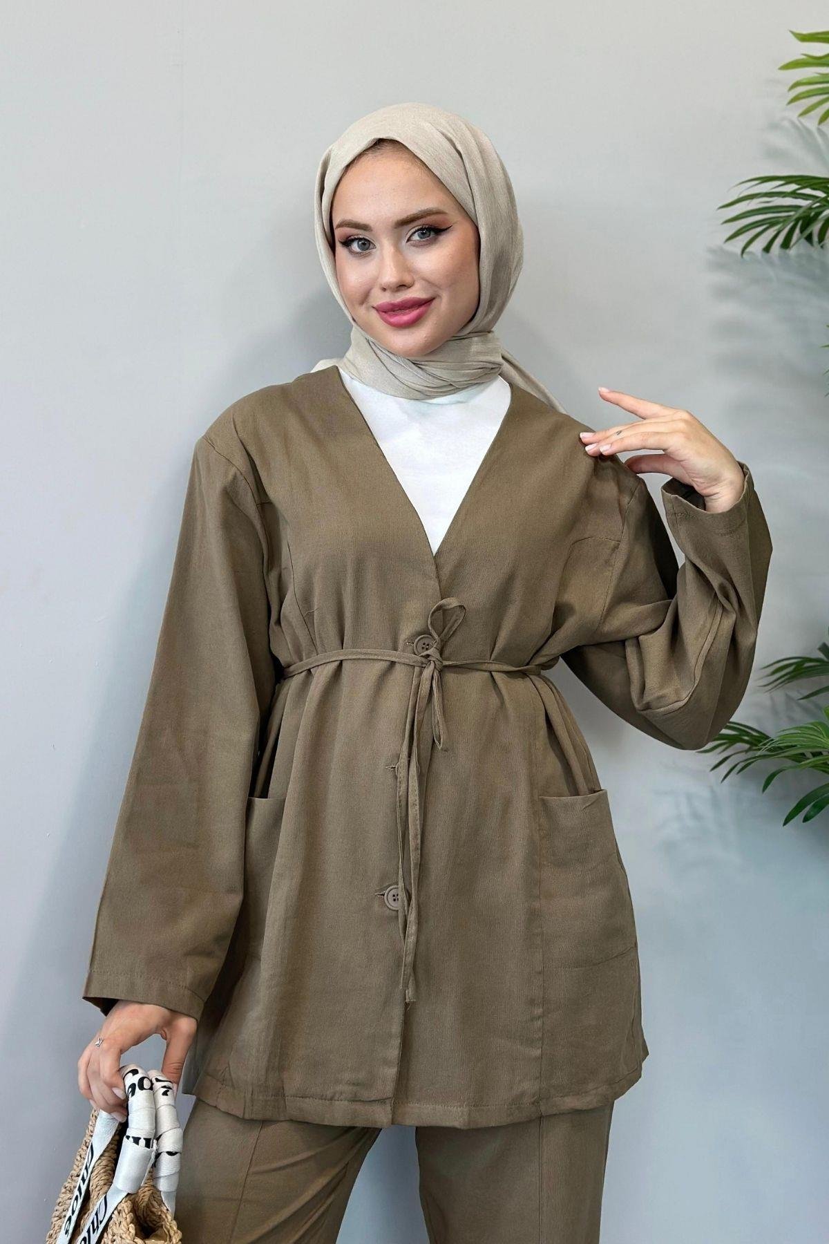 Dures Keten Kuşaklı Premium Takım Haki, Fiyatları 