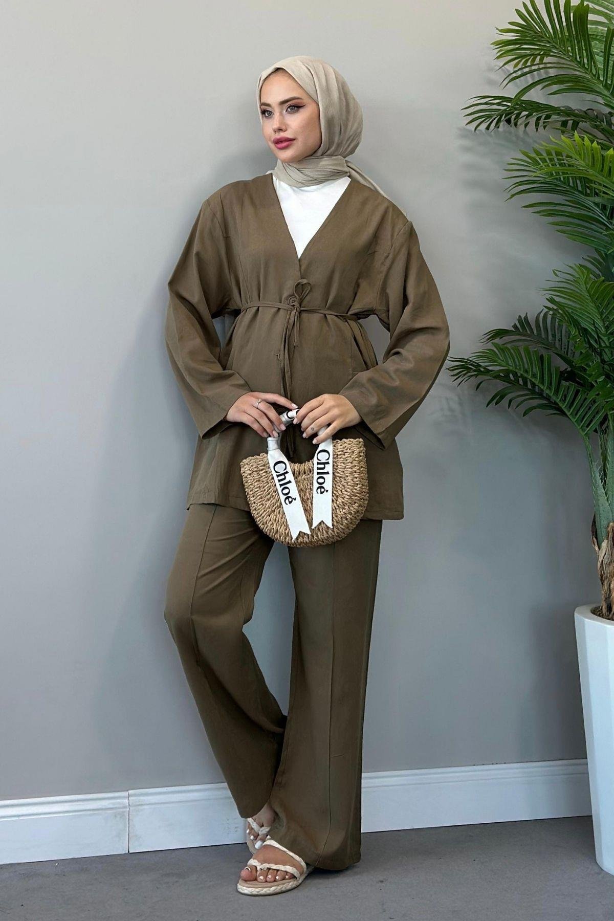 Dures Keten Kuşaklı Premium Takım Haki, Fiyatları 