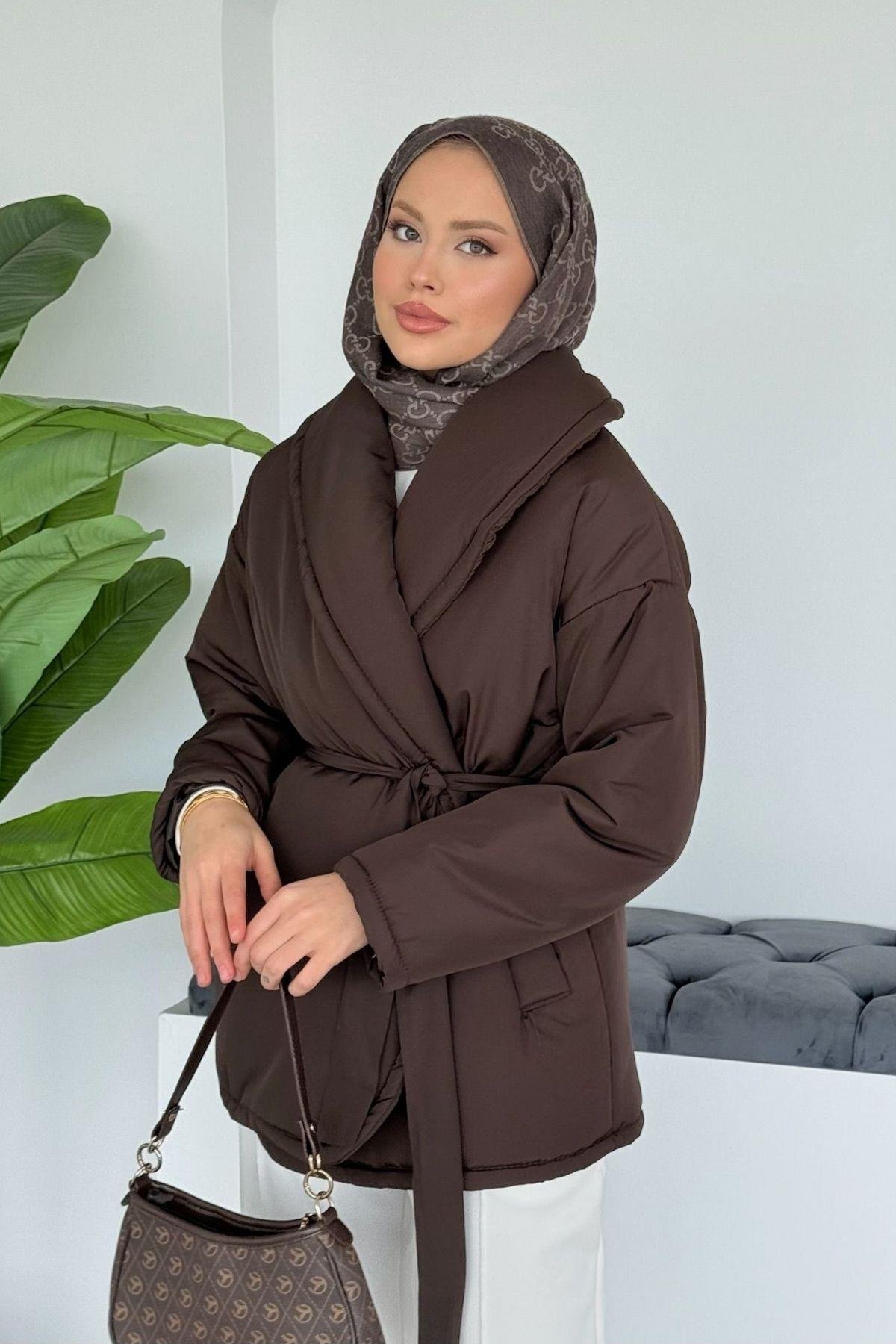 Düz Kuşaklı Şişme Mont Acı Kahve, Fiyatları Düz Kuşaklı Şişme Mont Acı Kahve - Haza Moda 