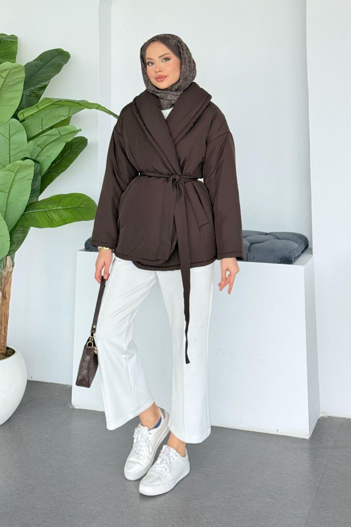 Düz Kuşaklı Şişme Mont Acı Kahve, Fiyatları Düz Kuşaklı Şişme Mont Acı Kahve - Haza Moda 