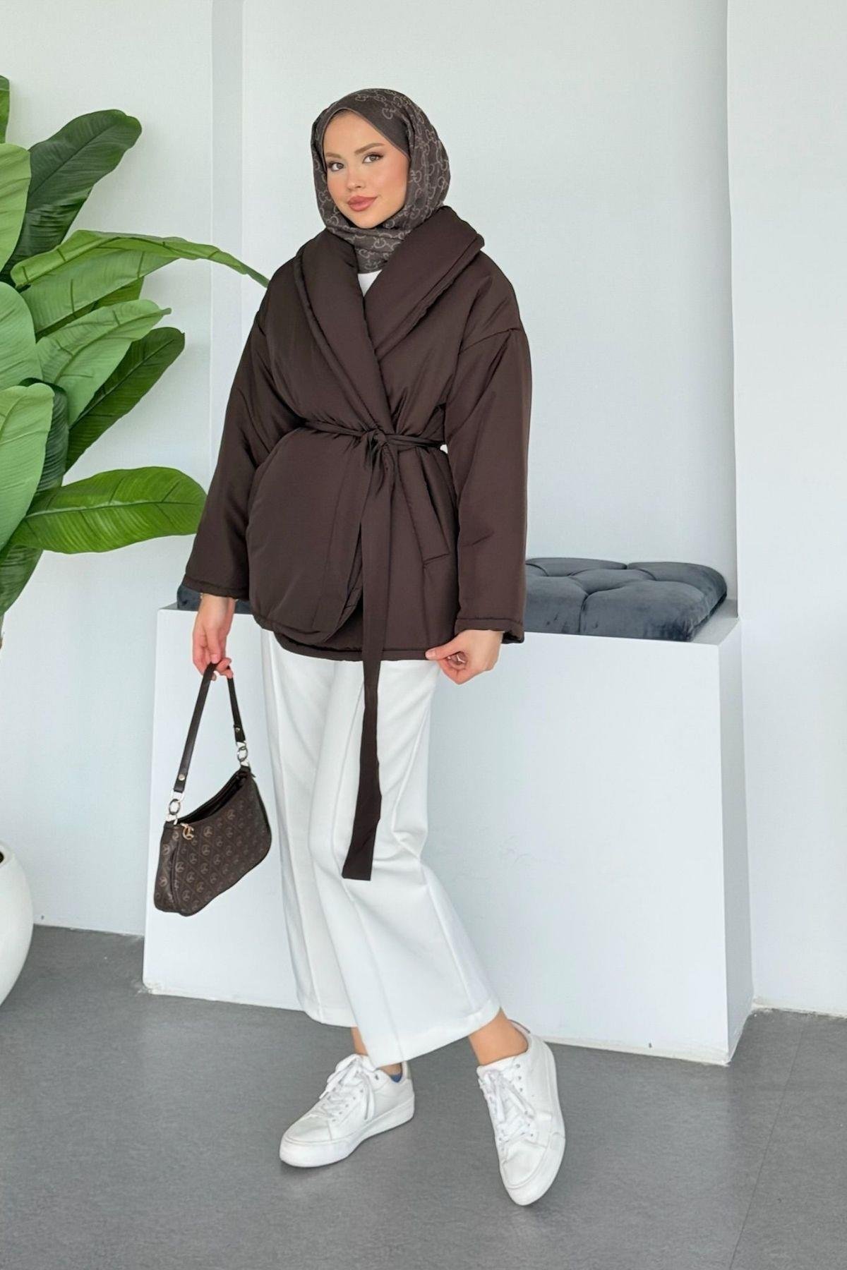 Düz Kuşaklı Şişme Mont Acı Kahve, Fiyatları Düz Kuşaklı Şişme Mont Acı Kahve - Haza Moda 