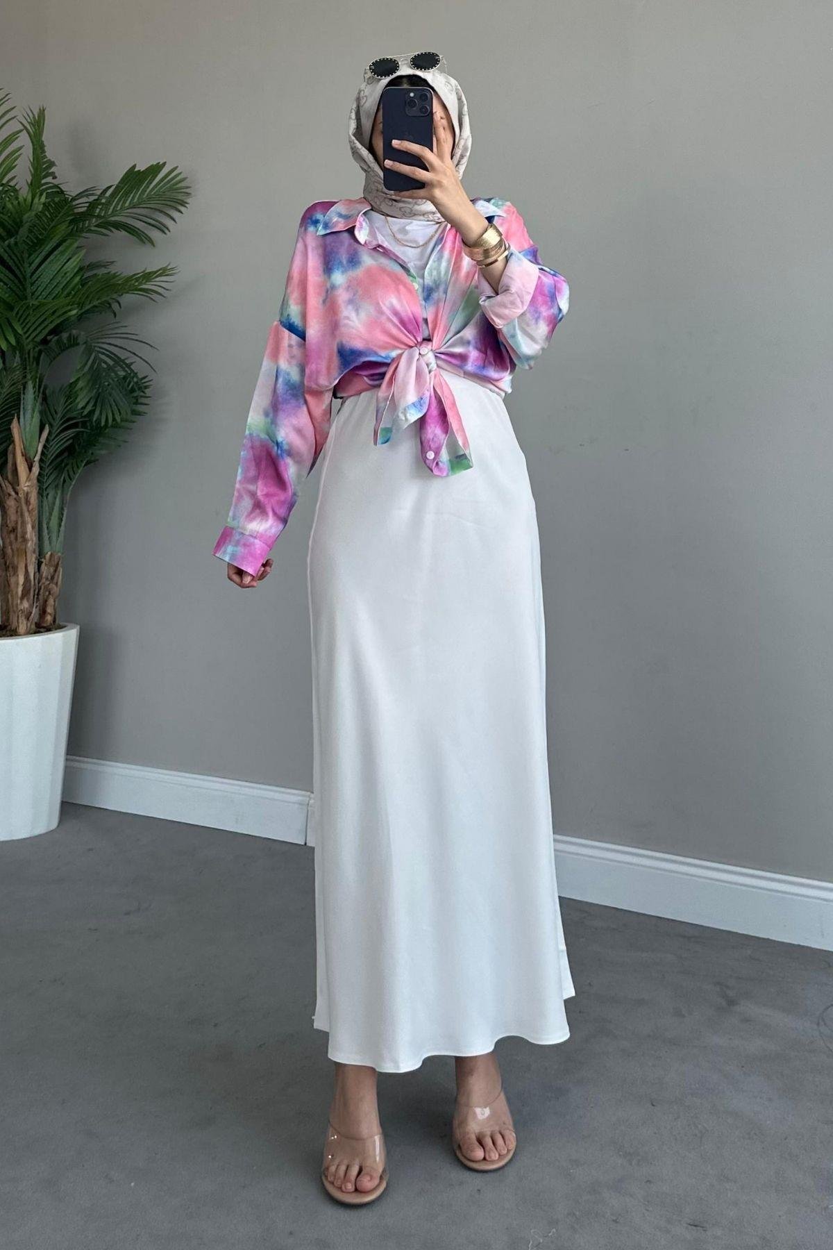 Ebruli Saten Gömlek Pembe, Fiyatları 