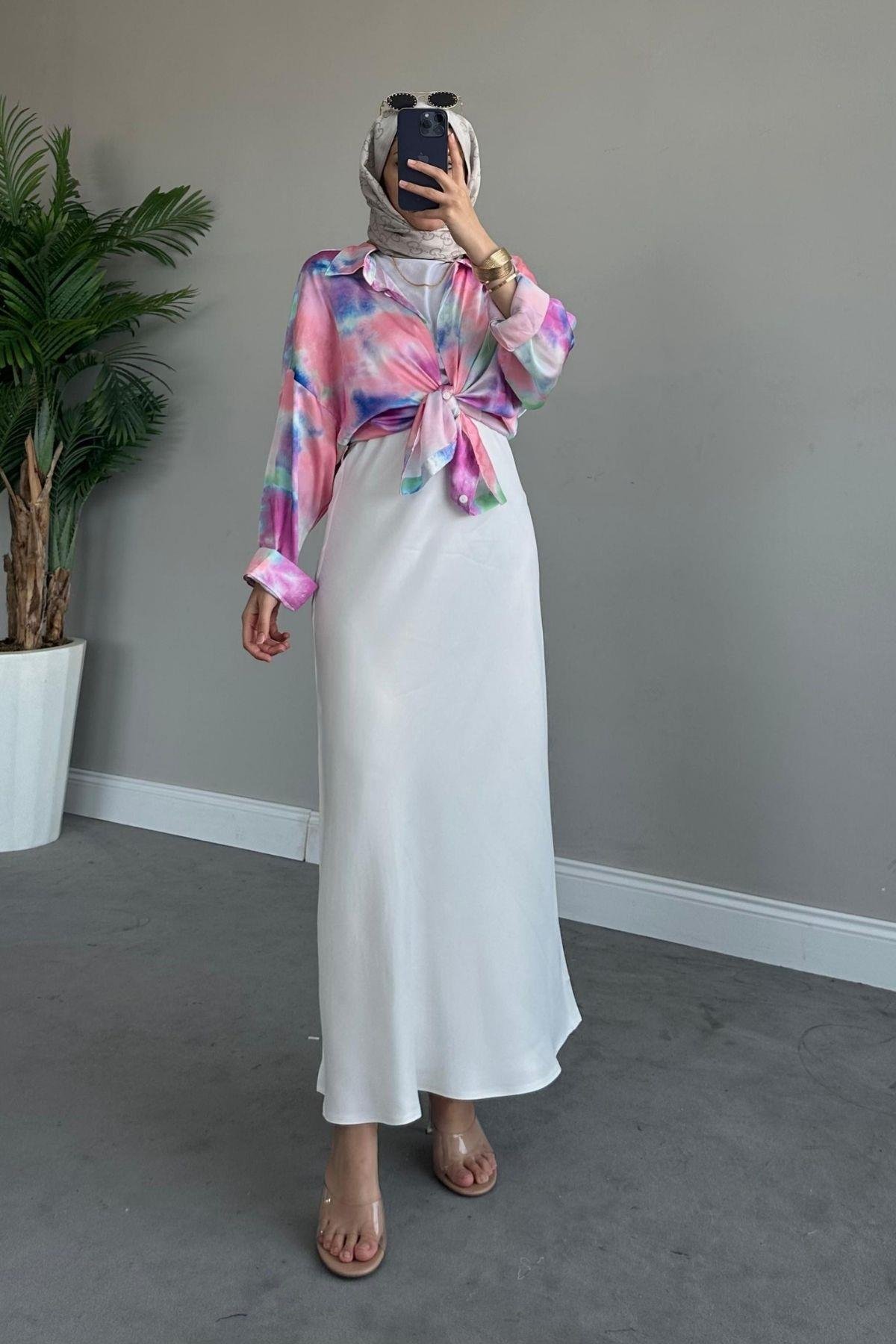 Ebruli Saten Gömlek Pembe, Fiyatları 