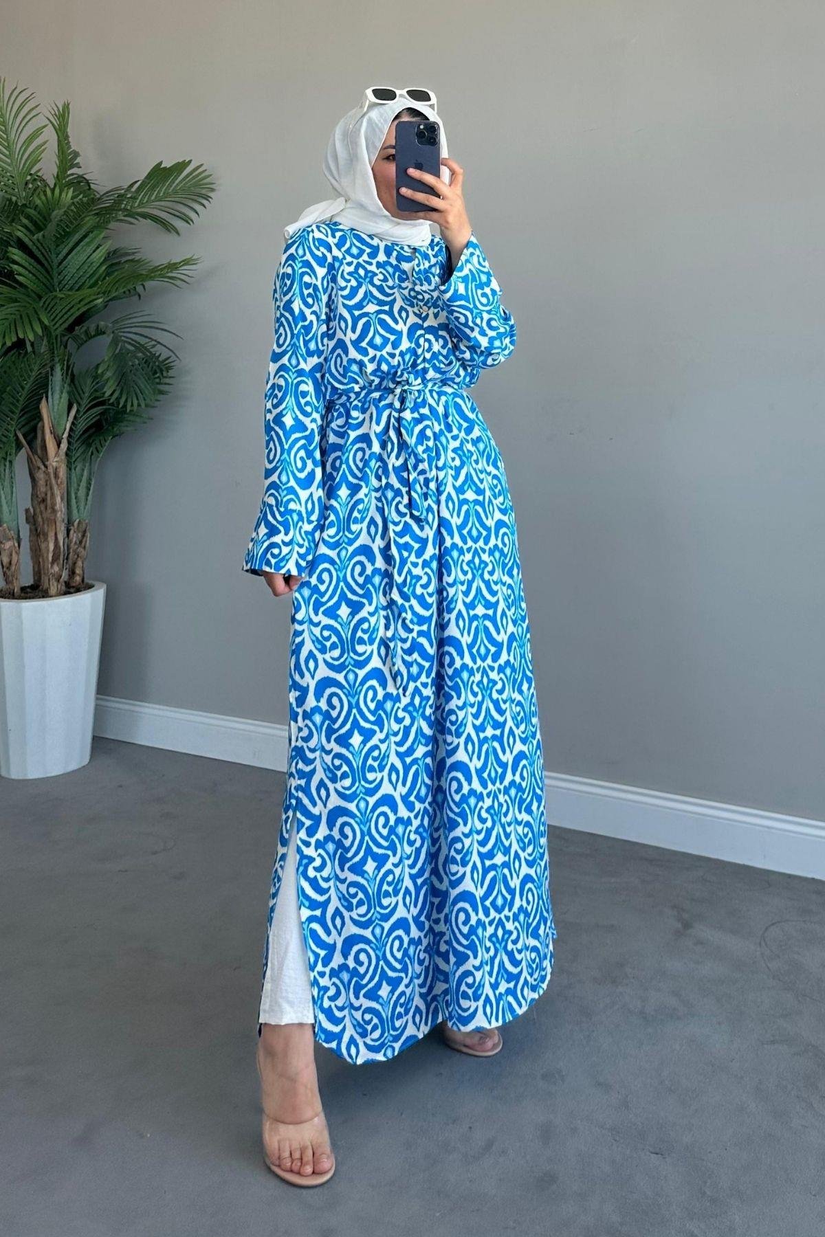 Ebruli Viskon Elbise Mavi, Fiyatları 