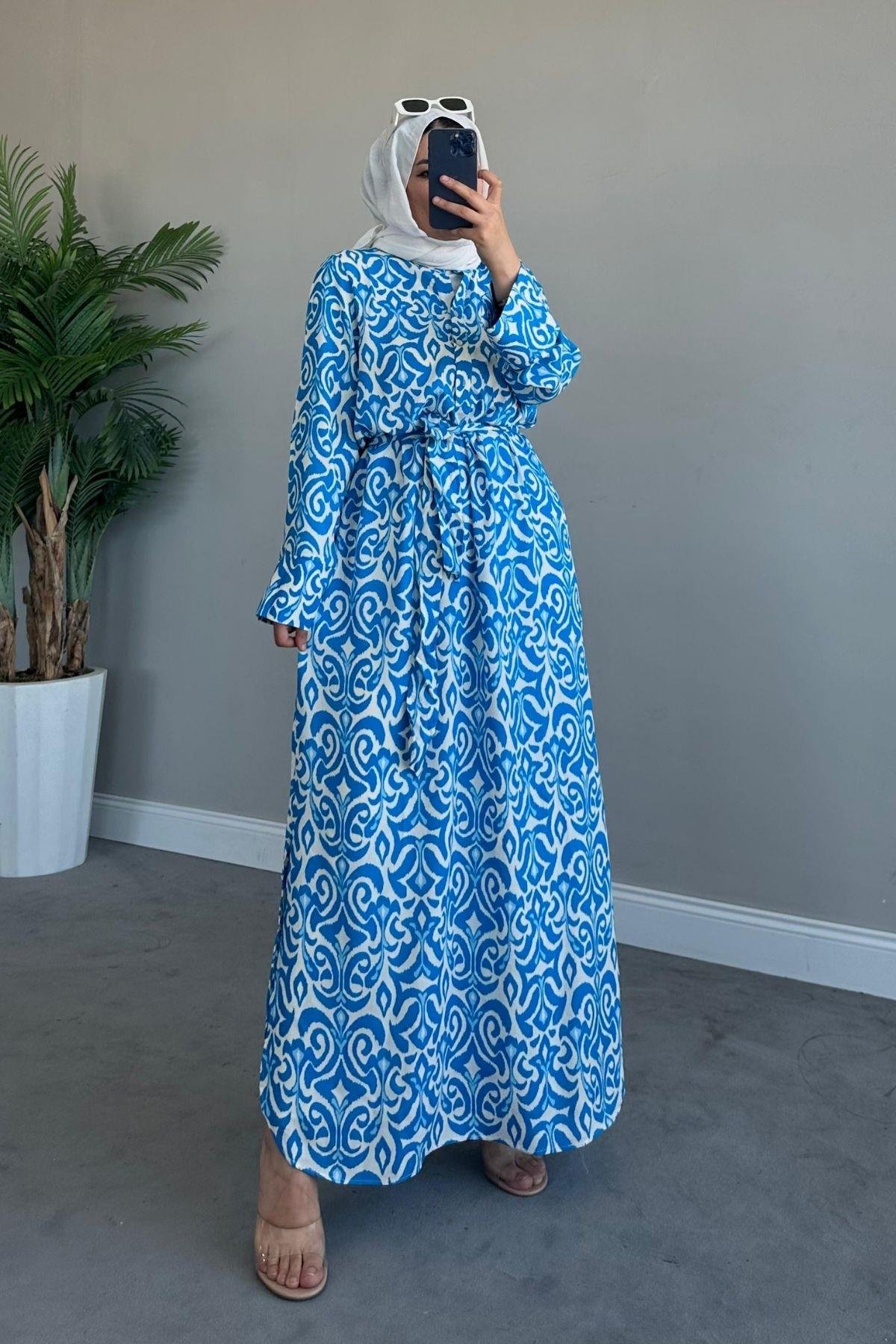 Ebruli Viskon Elbise Mavi, Fiyatları 