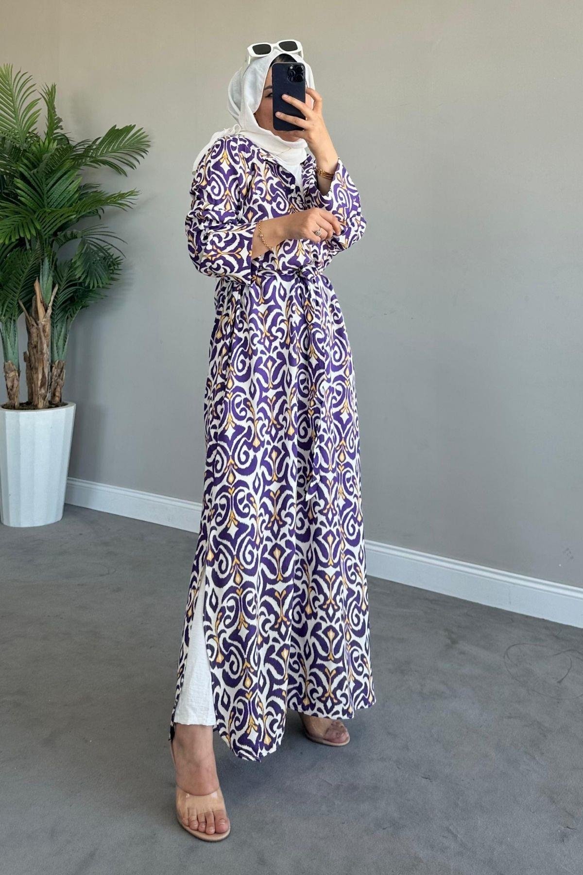 Ebruli Viskon Elbise Mor, Fiyatları 