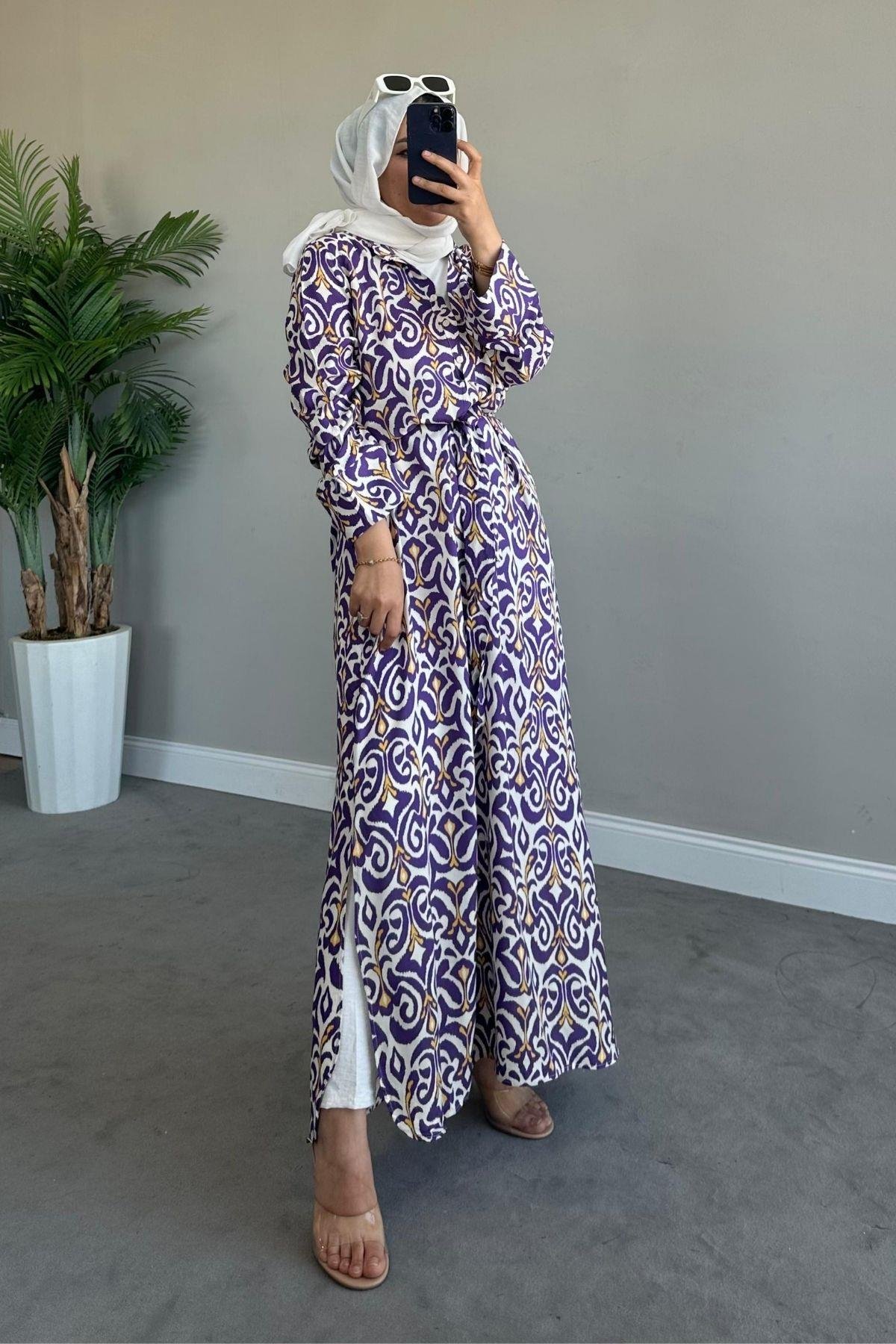 Ebruli Viskon Elbise Mor, Fiyatları 