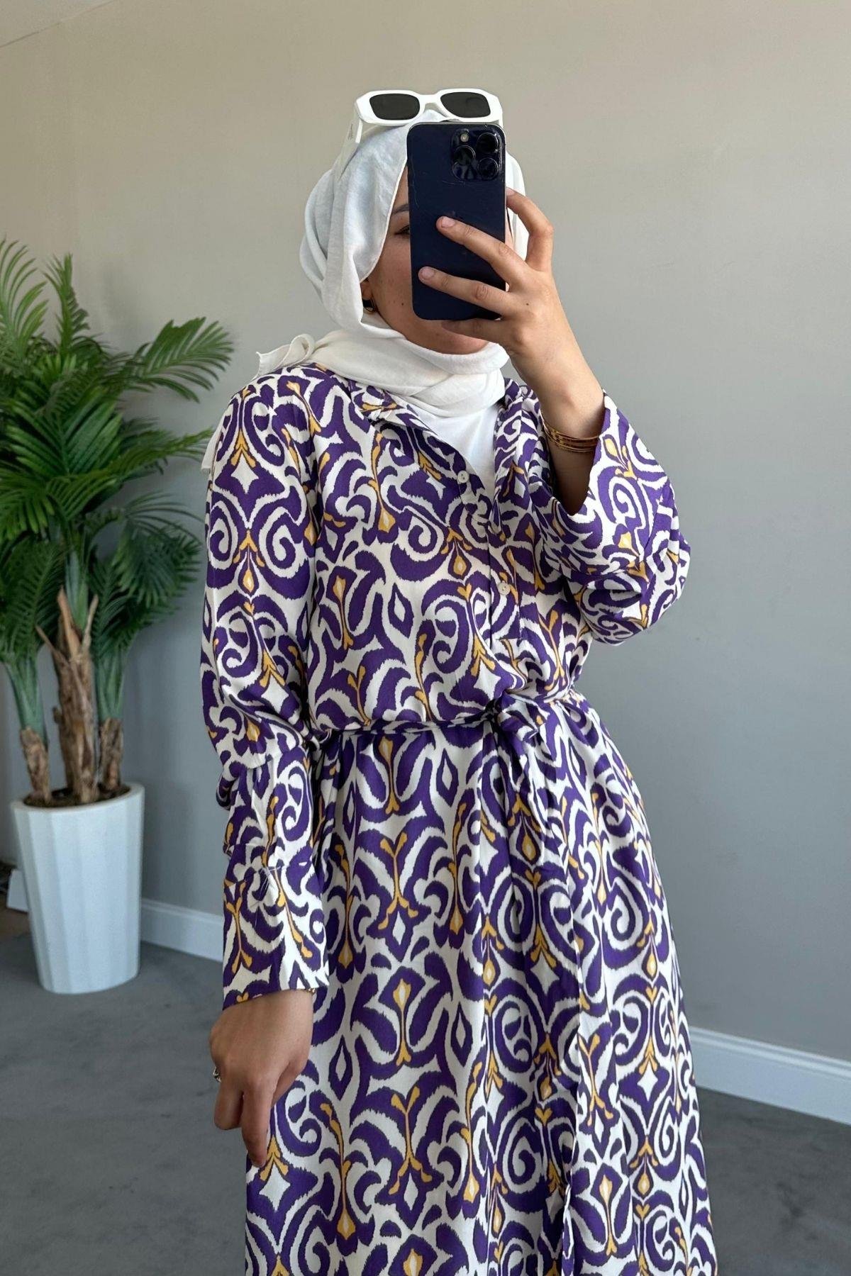 Ebruli Viskon Elbise Mor, Fiyatları 