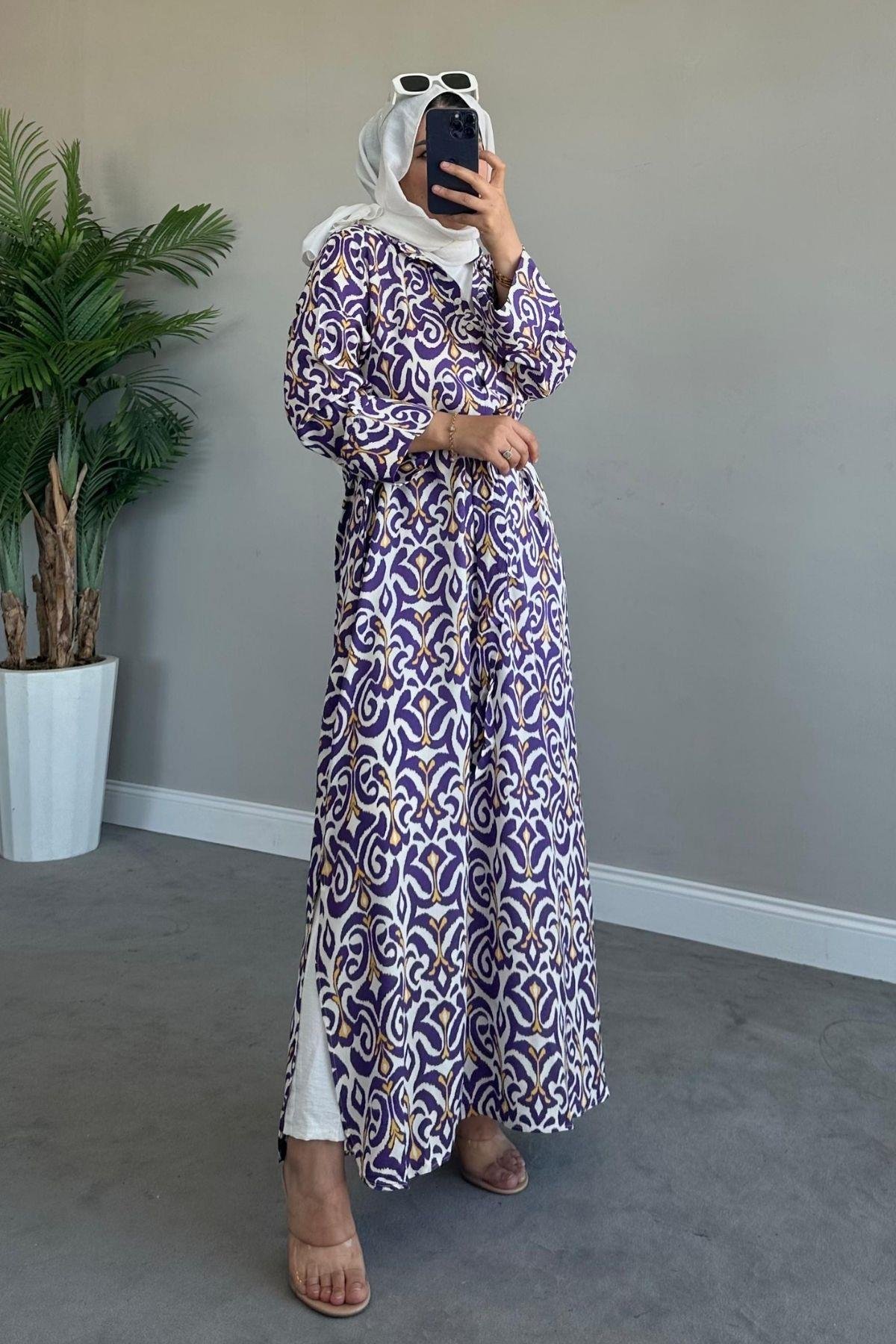 Ebruli Viskon Elbise Mor, Fiyatları 