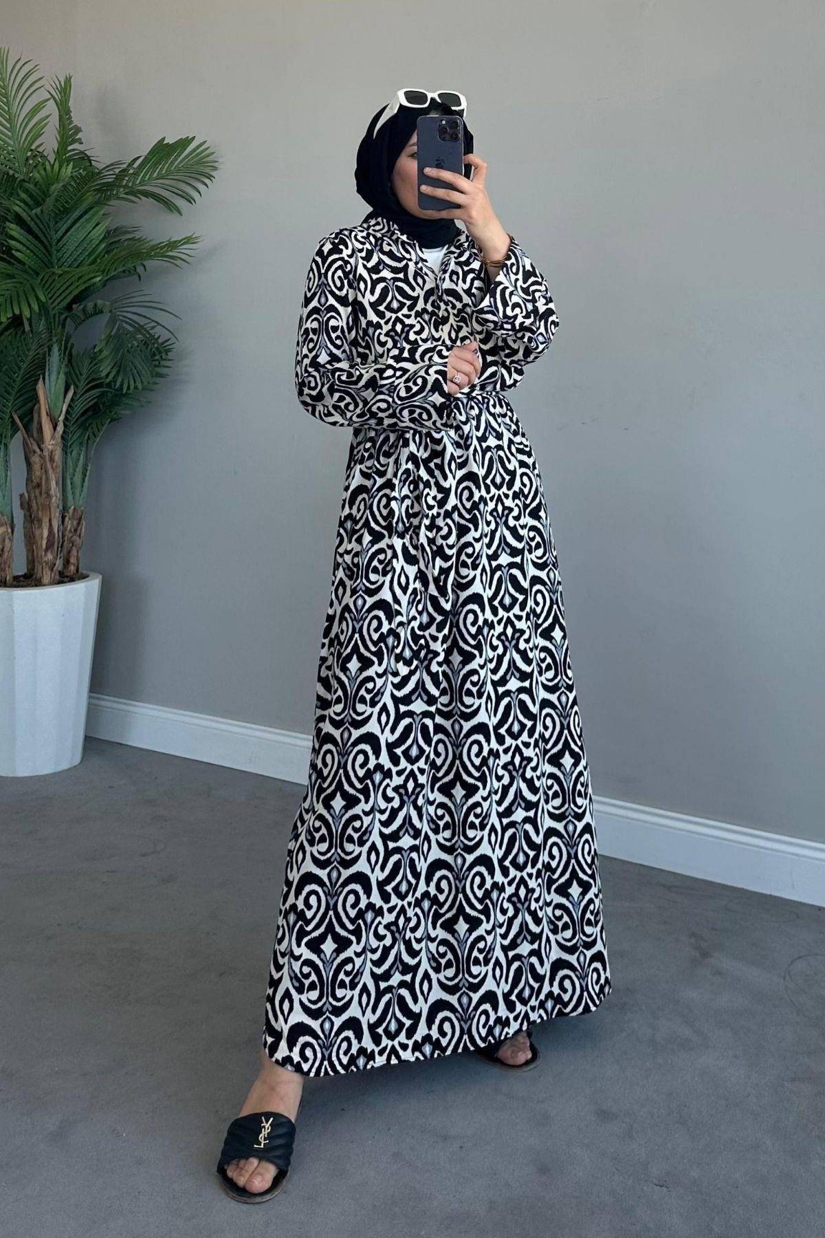 Ebruli Viskon Elbise Siyah, Fiyatları 