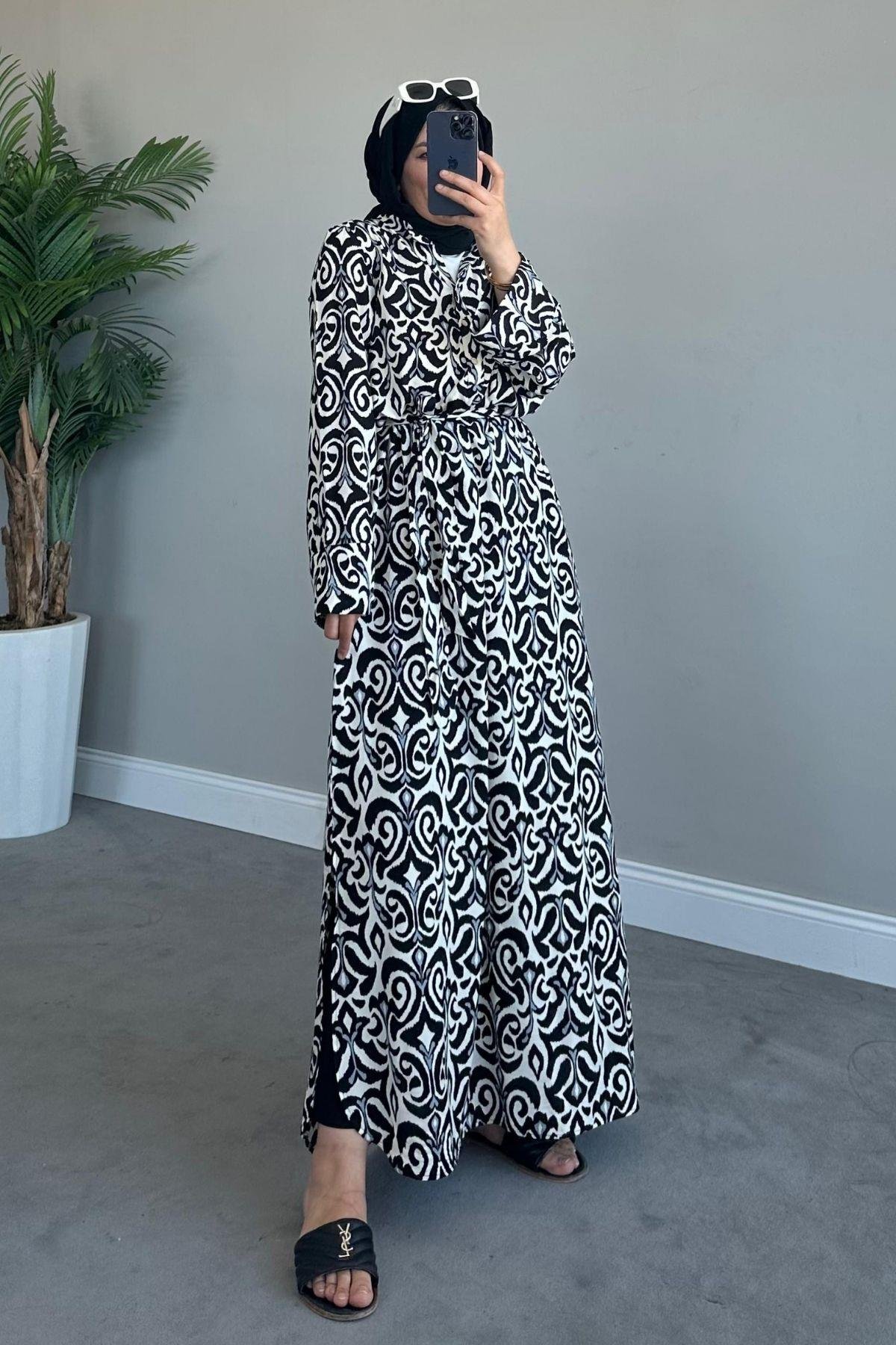 Ebruli Viskon Elbise Siyah, Fiyatları 