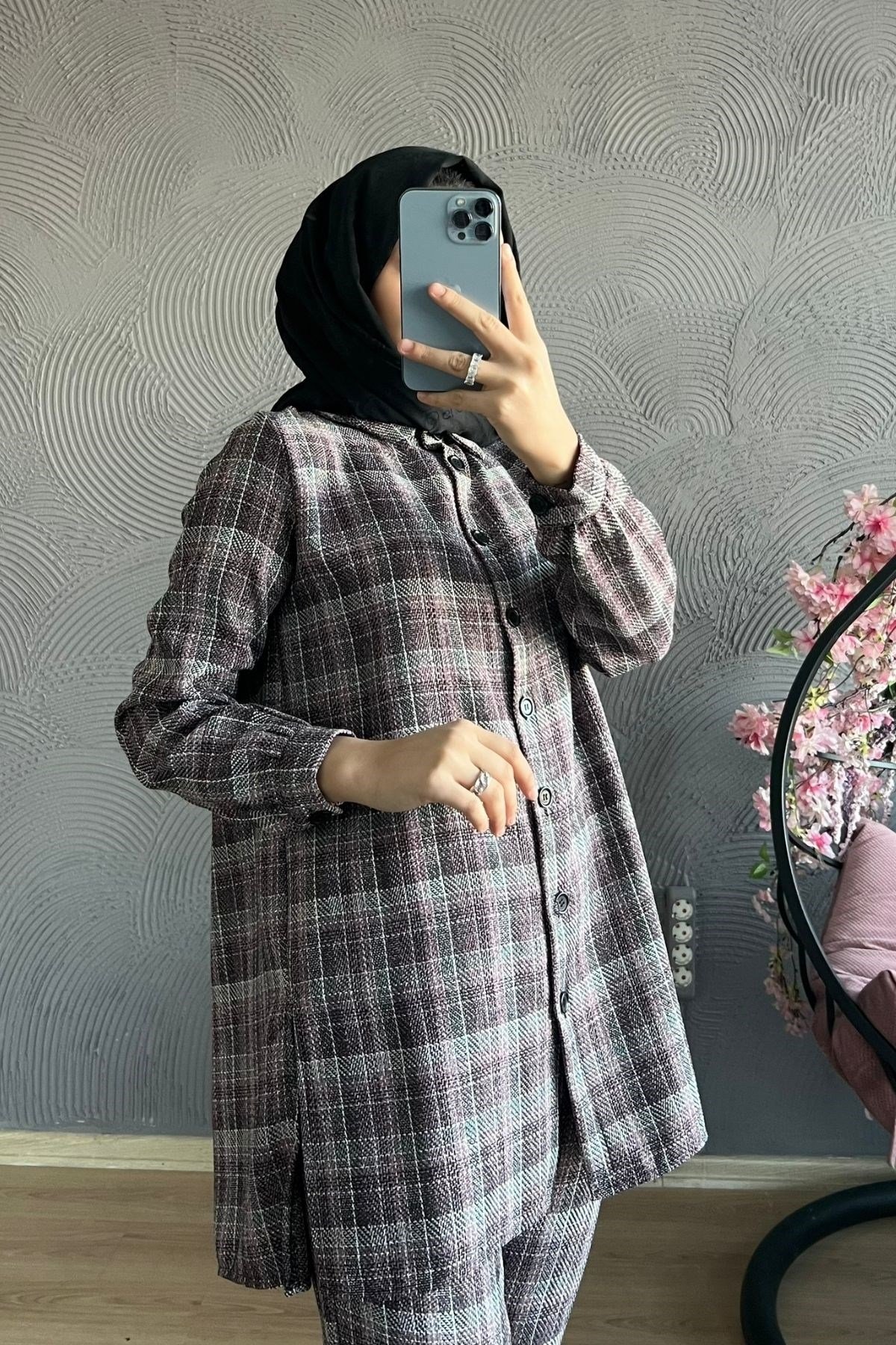 Ekose Takım-BORDO, Fiyatları Büyük Cepli Takım-EKRU – Haza Moda | Tesettür Giyim