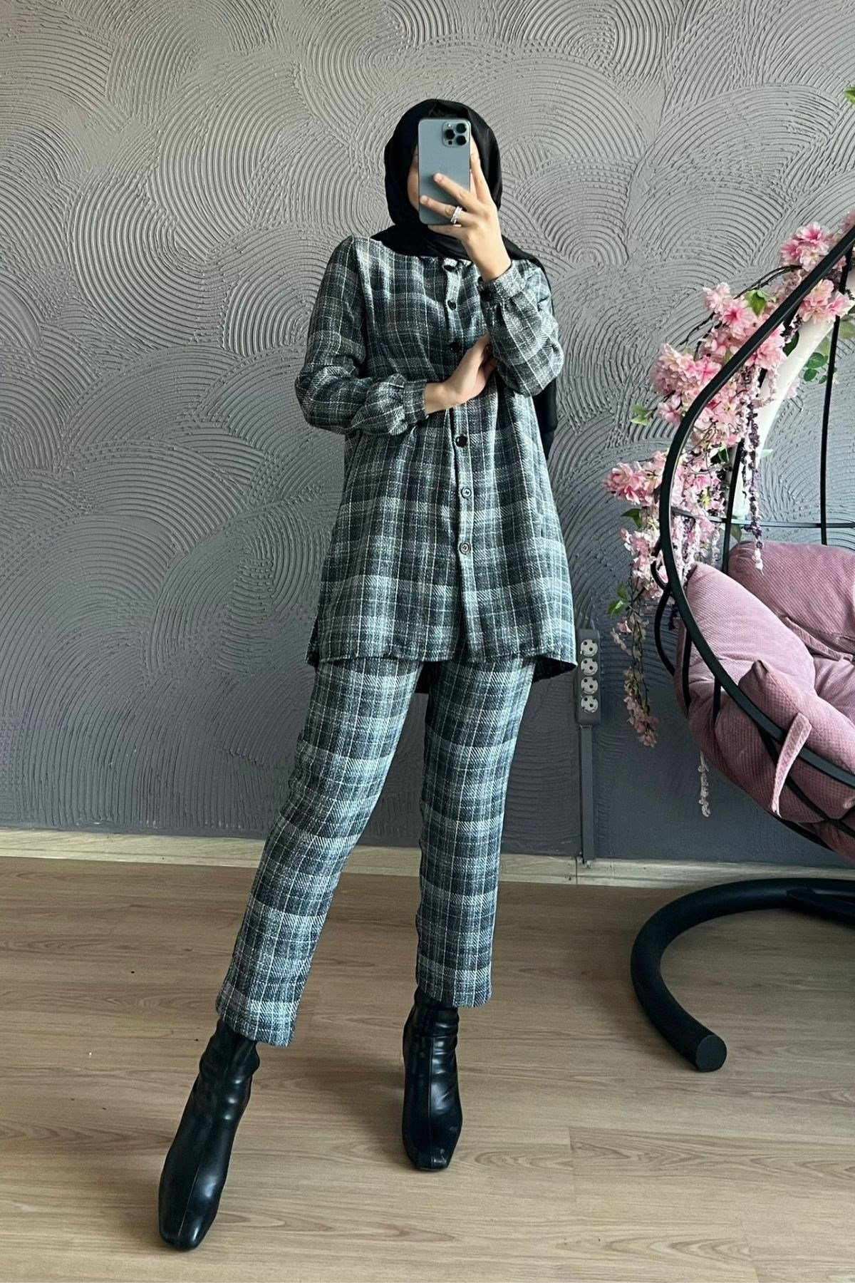 Ekose Takım-GRİ, Fiyatları Büyük Cepli Takım-EKRU – Haza Moda | Tesettür Giyim