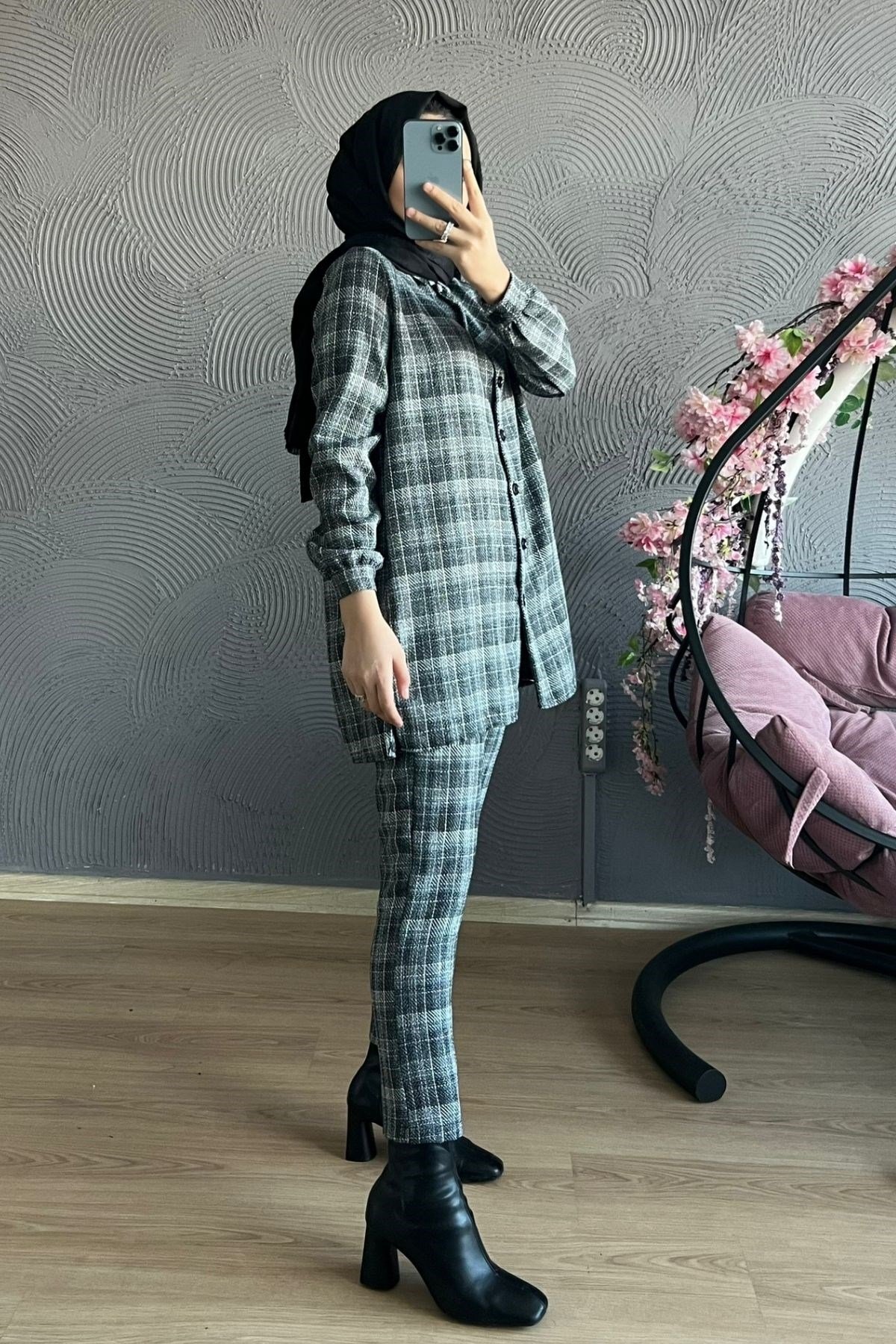 Ekose Takım-GRİ, Fiyatları Büyük Cepli Takım-EKRU – Haza Moda | Tesettür Giyim