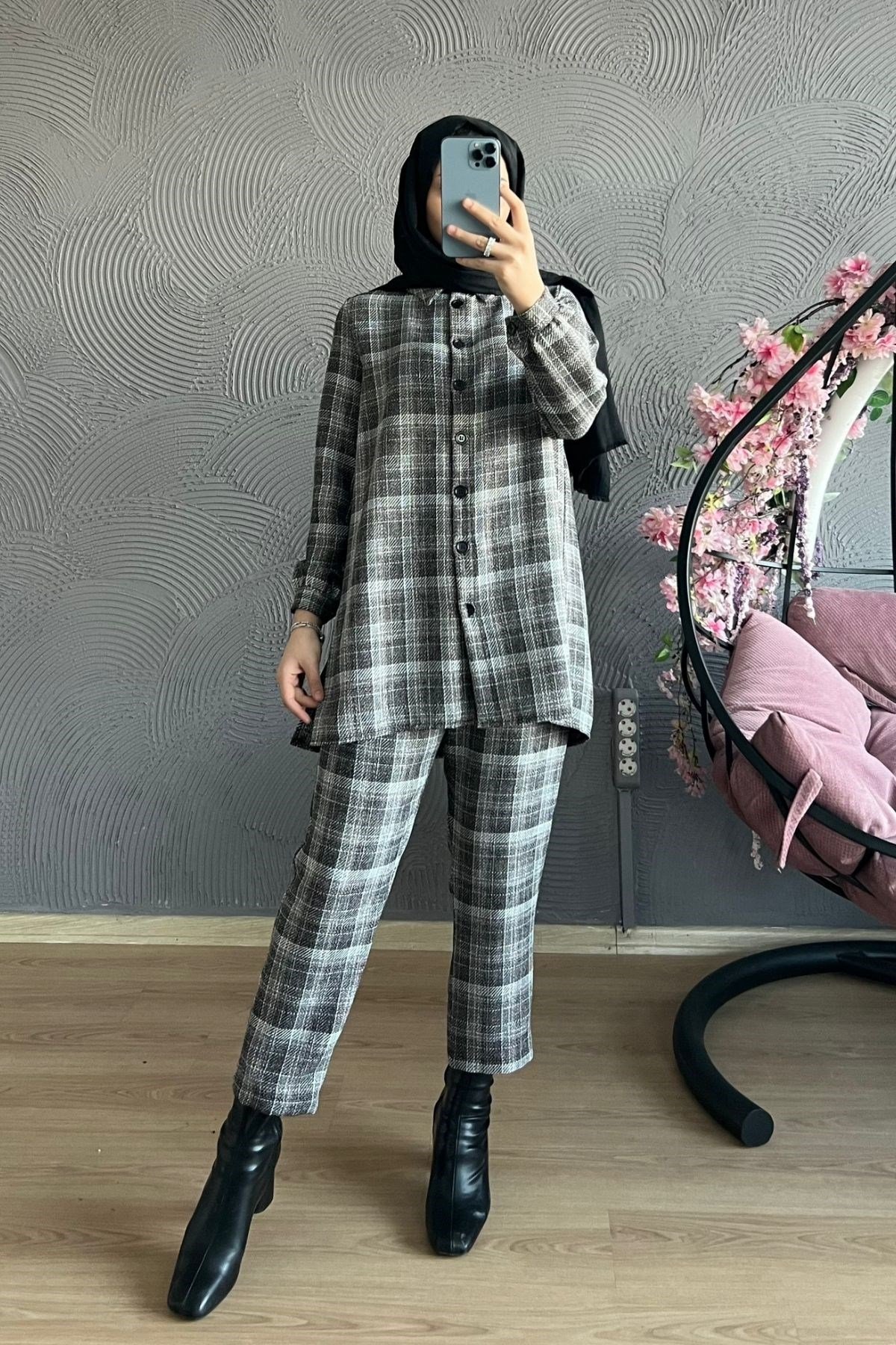 Ekose Takım-KAHVE, Fiyatları Büyük Cepli Takım-EKRU – Haza Moda | Tesettür Giyim