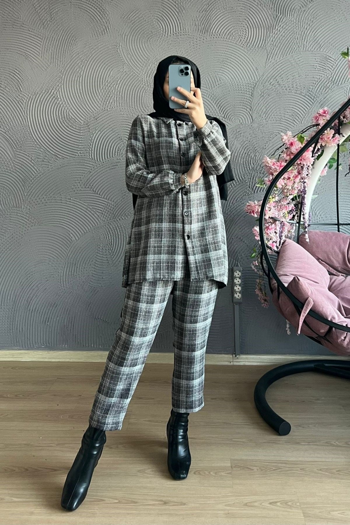 Ekose Takım-KAHVE, Fiyatları Büyük Cepli Takım-EKRU – Haza Moda | Tesettür Giyim