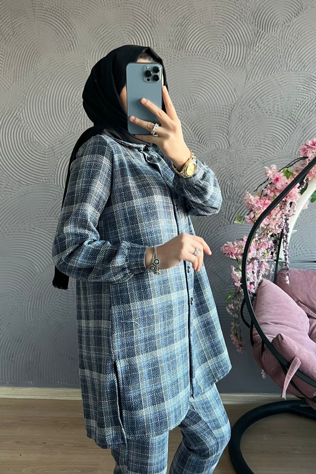 Ekose Takım-MAVİ, Fiyatları Büyük Cepli Takım-EKRU – Haza Moda | Tesettür Giyim