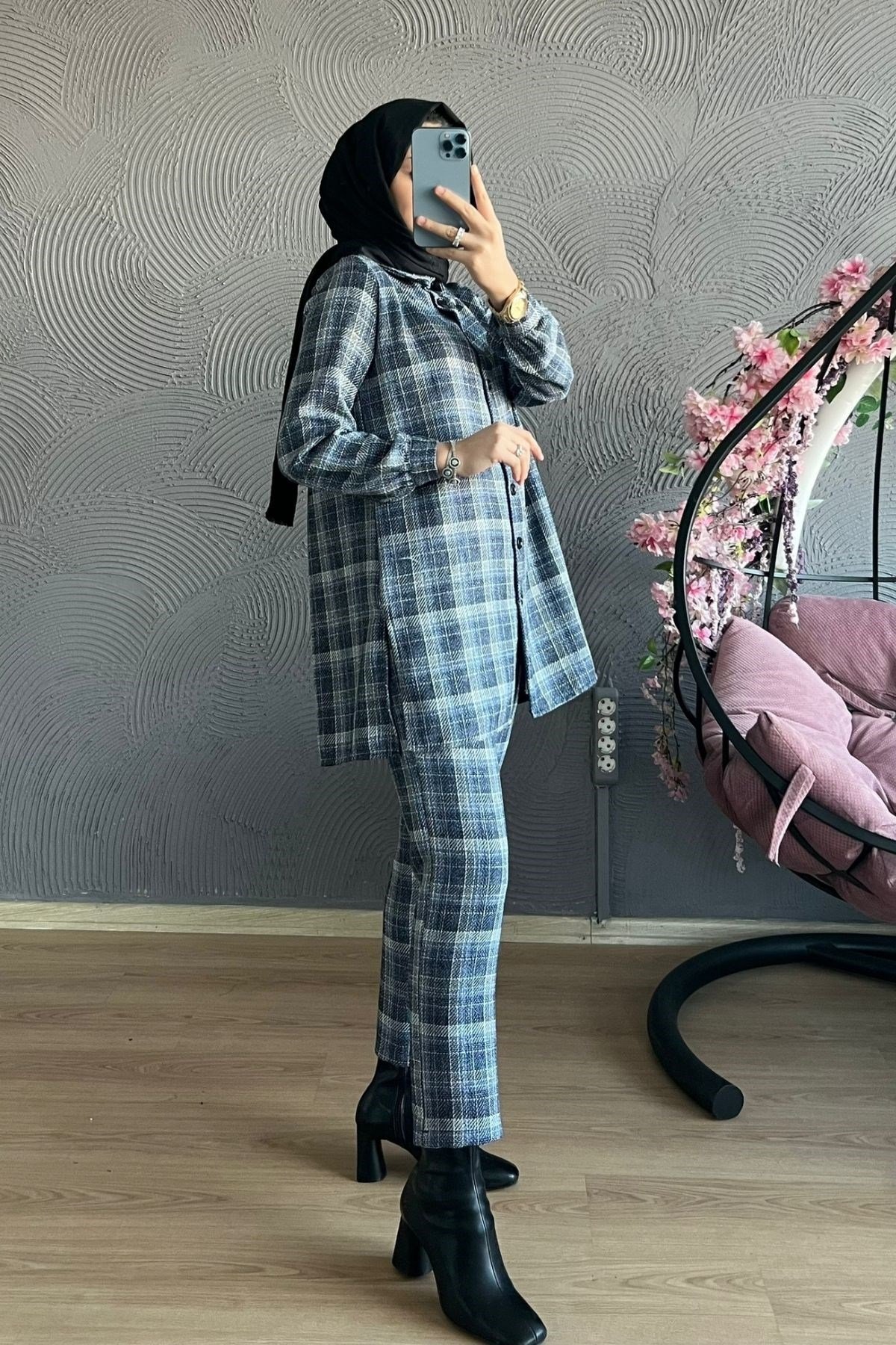 Ekose Takım-MAVİ, Fiyatları Büyük Cepli Takım-EKRU – Haza Moda | Tesettür Giyim