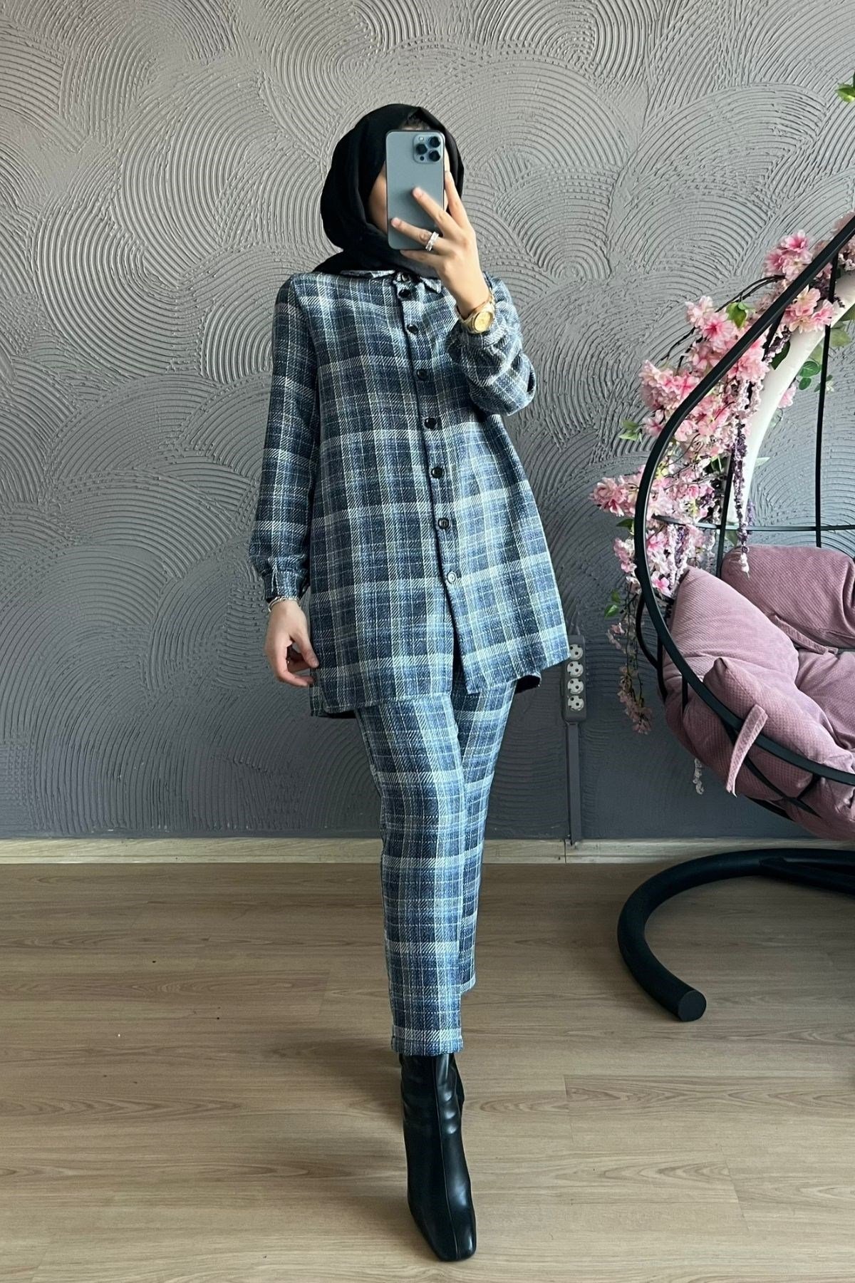 Ekose Takım-MAVİ, Fiyatları Büyük Cepli Takım-EKRU – Haza Moda | Tesettür Giyim