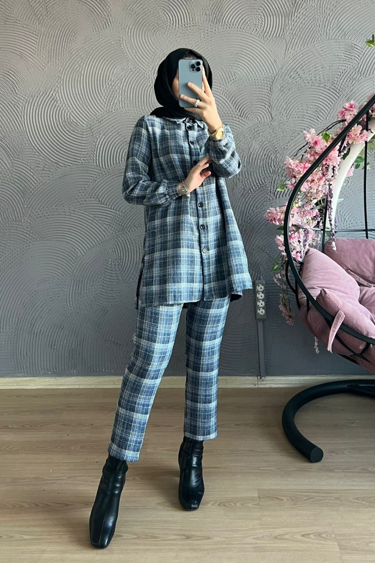 Ekose Takım-MAVİ, Fiyatları Büyük Cepli Takım-EKRU – Haza Moda | Tesettür Giyim