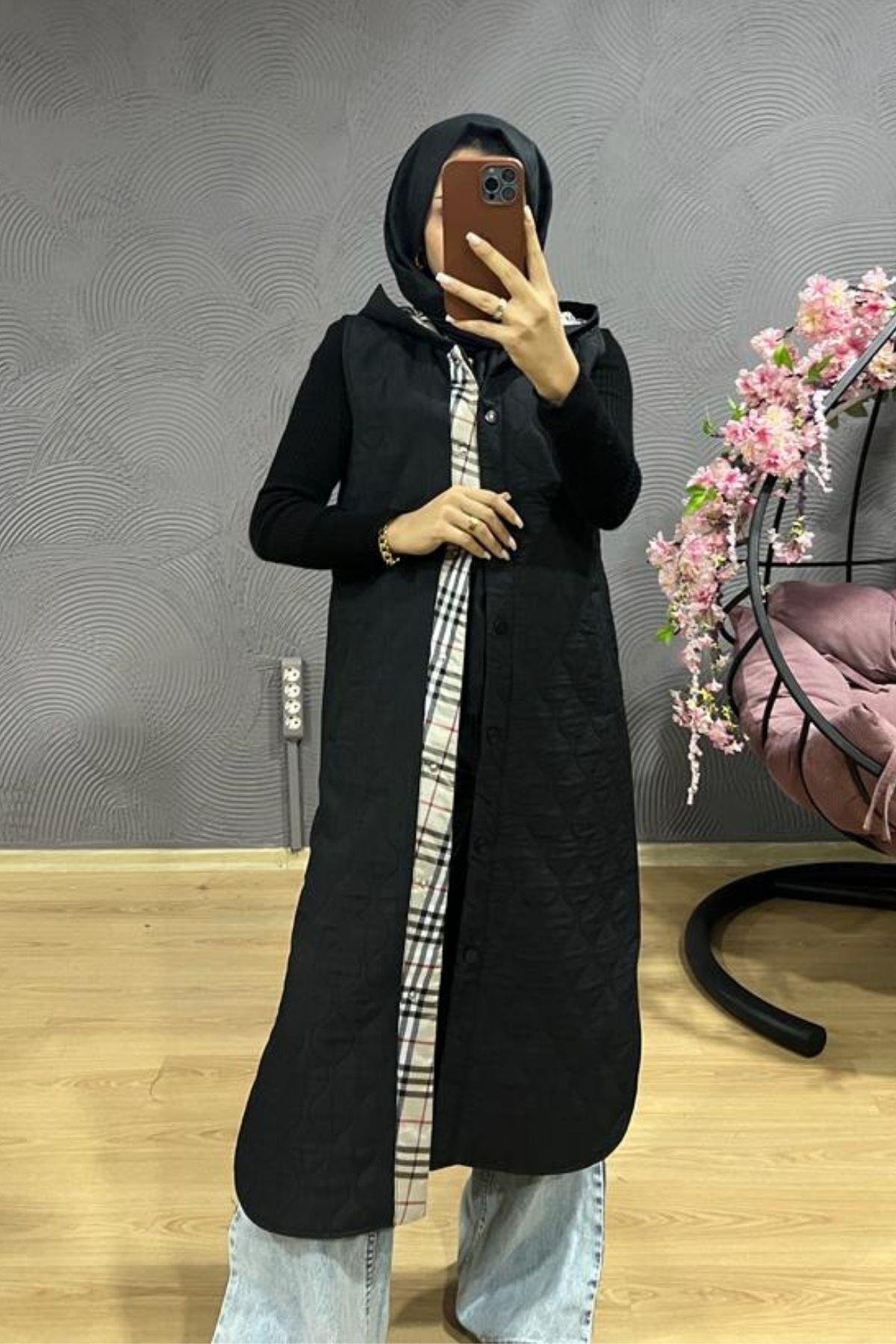 Ekose Yelek SİYAH, Fiyatları Cep Detay Yelek-SİYAH – Haza Moda | Tesettür Giyim