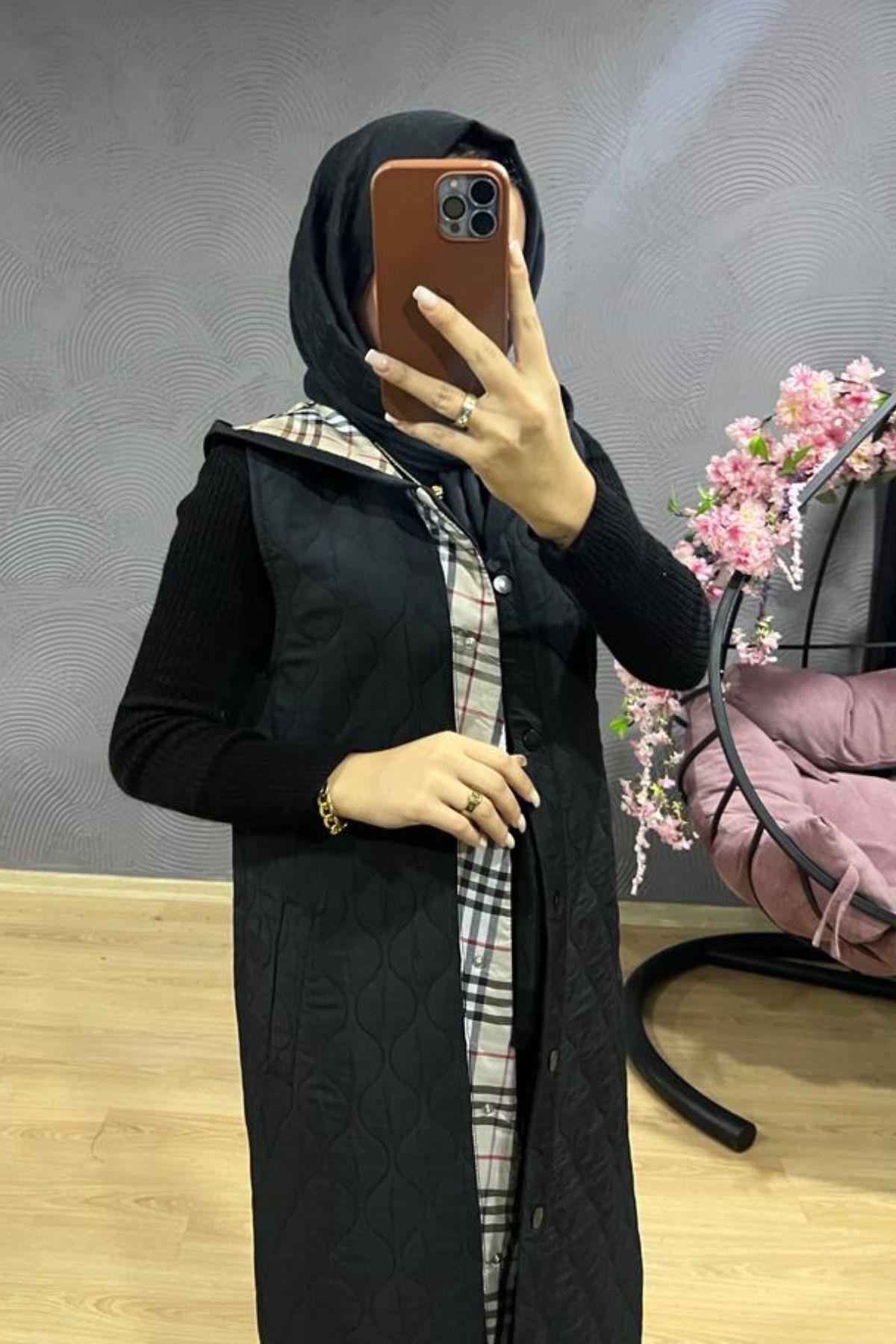 Ekose Yelek SİYAH, Fiyatları Cep Detay Yelek-SİYAH – Haza Moda | Tesettür Giyim