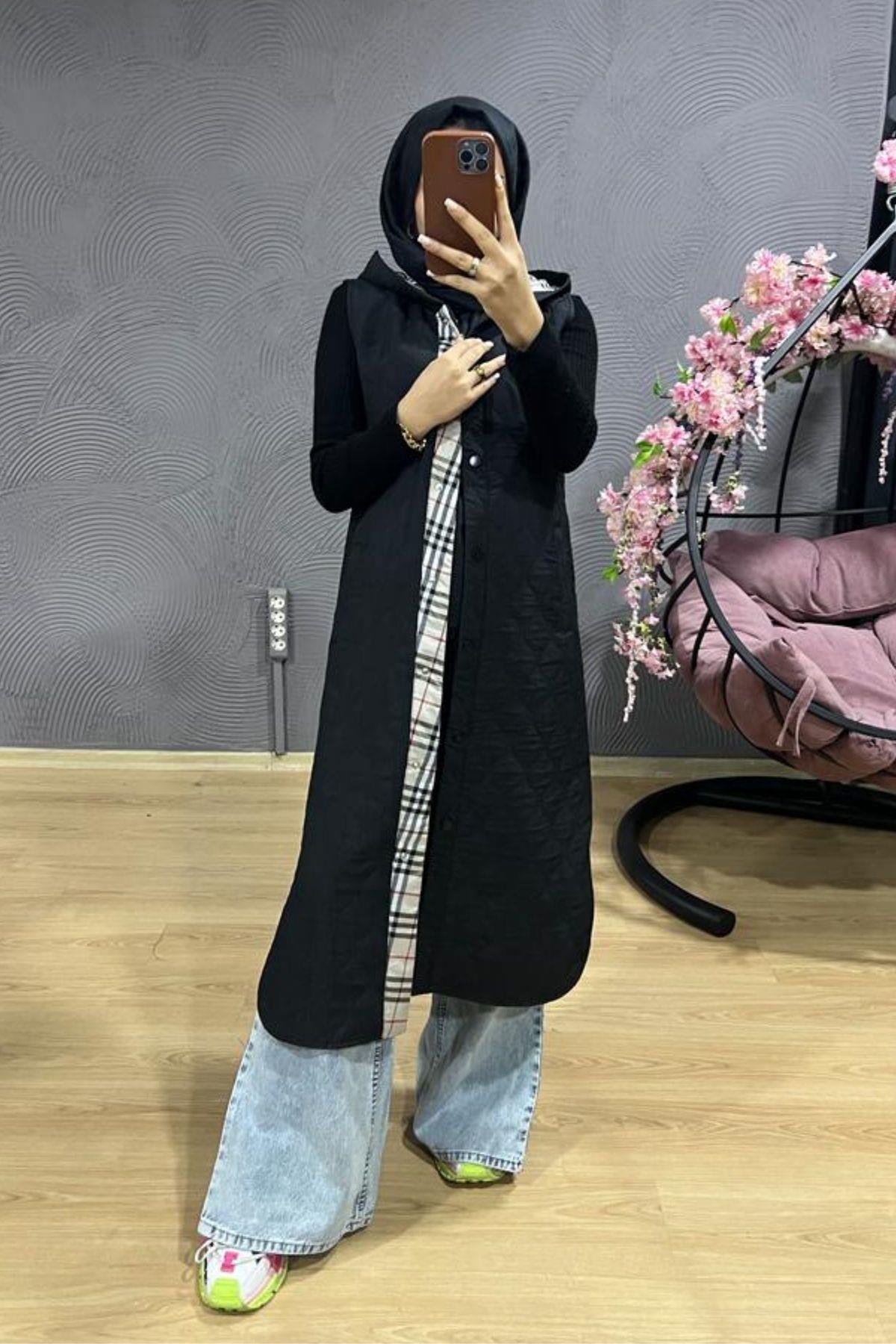 Ekose Yelek SİYAH, Fiyatları Cep Detay Yelek-SİYAH – Haza Moda | Tesettür Giyim