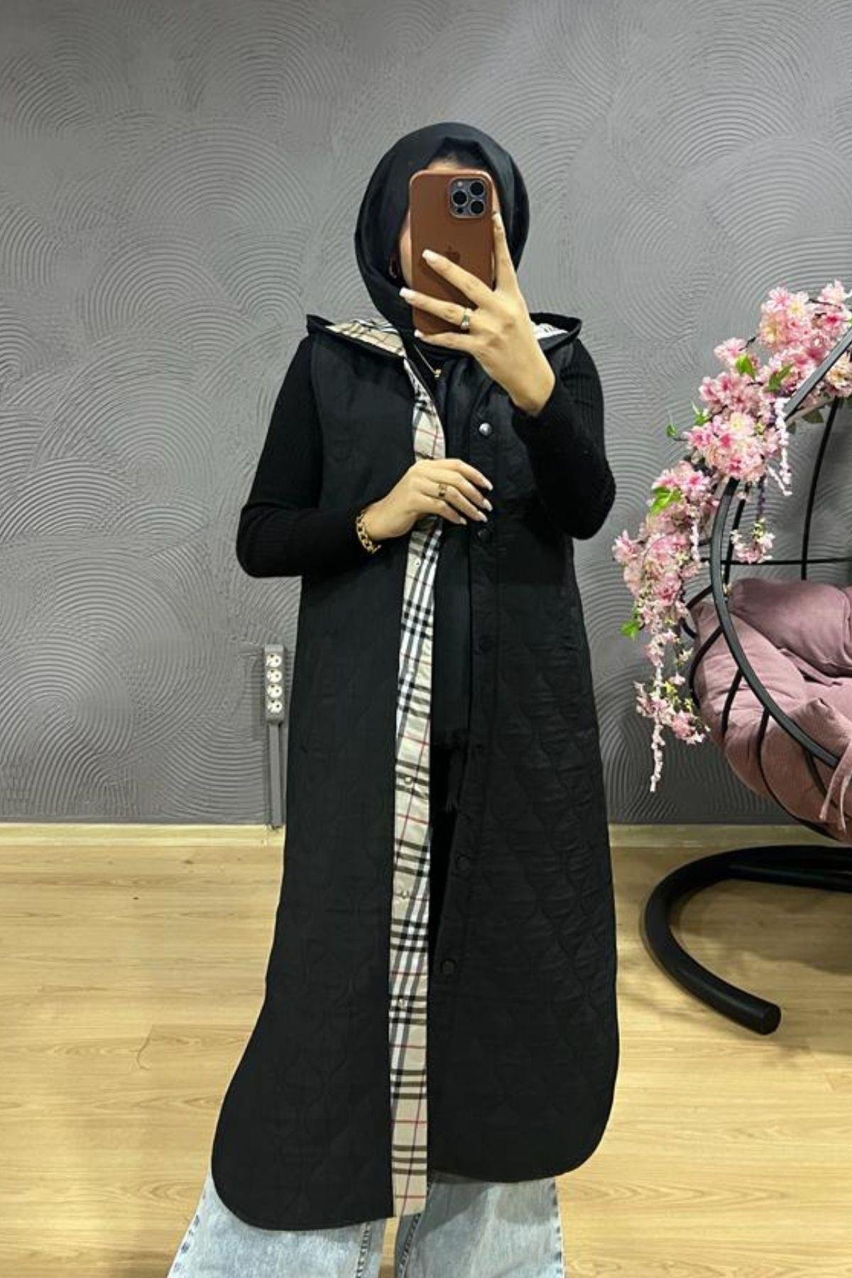 Ekose Yelek SİYAH, Fiyatları Cep Detay Yelek-SİYAH – Haza Moda | Tesettür Giyim