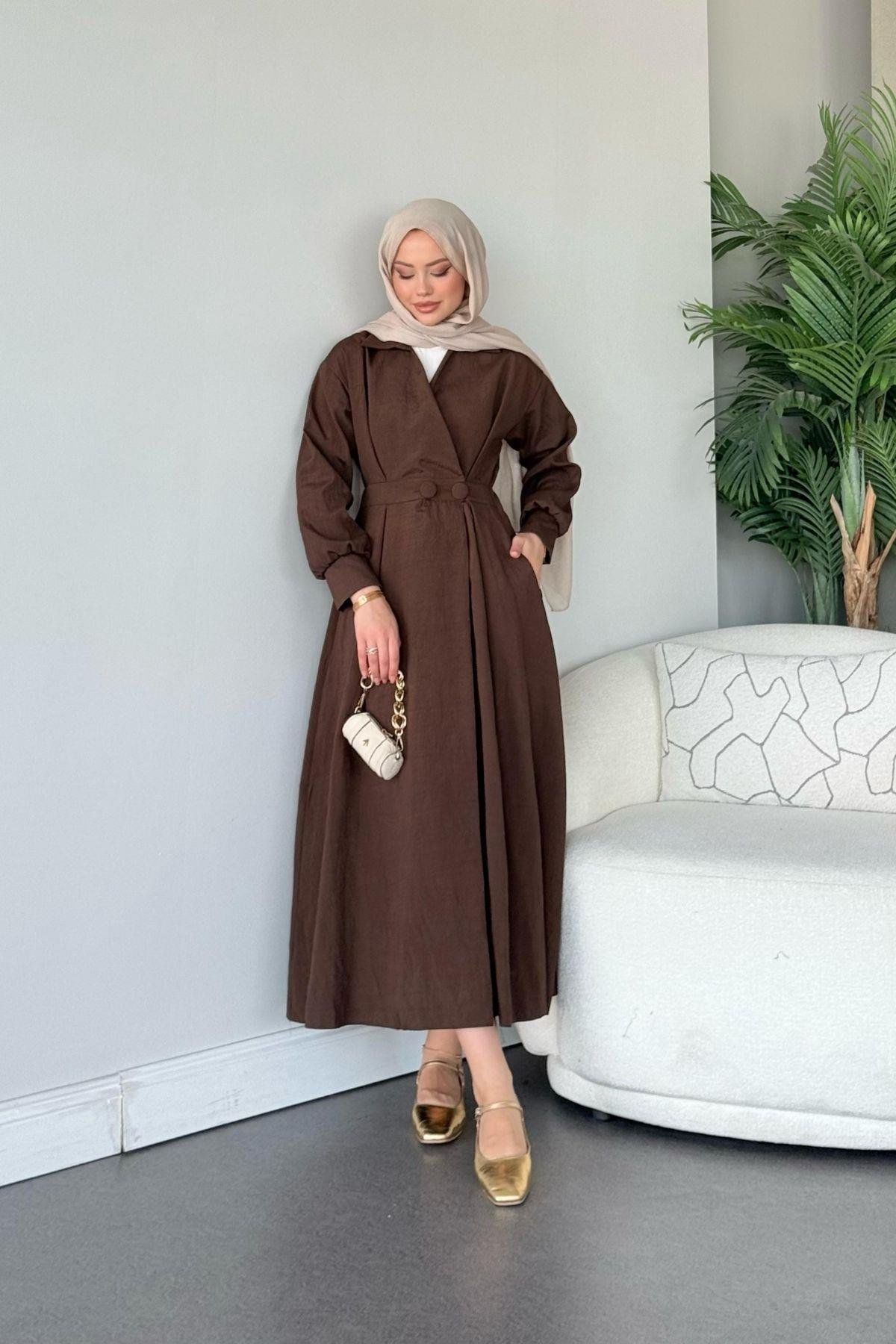 Elizabeth Düğmeli Elbise Acıkahve, Fiyatları Elizabeth Düğmeli Elbise Acıkahve