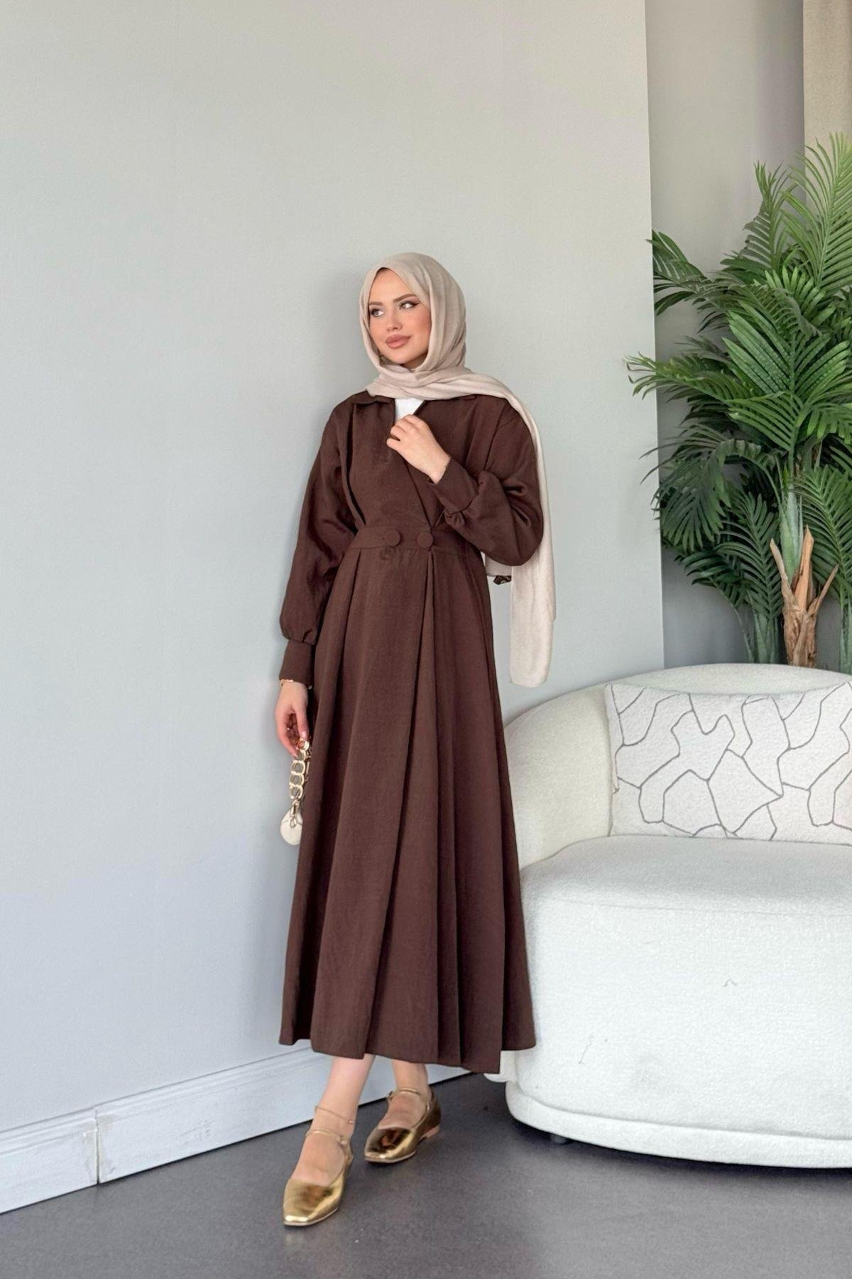 Elizabeth Düğmeli Elbise Acıkahve, Fiyatları Elizabeth Düğmeli Elbise Acıkahve