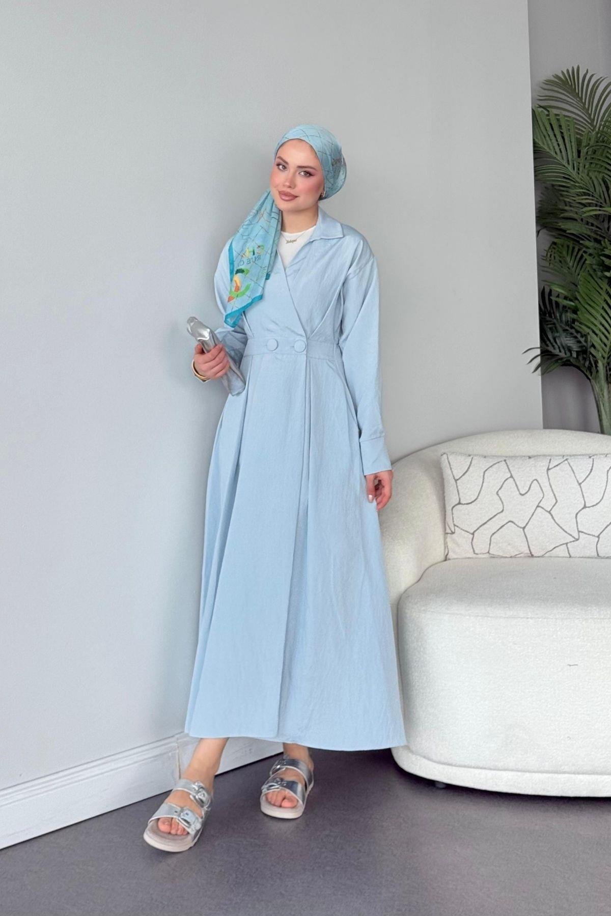 Elizabeth Düğmeli Elbise Bebe Mavi, Fiyatları Elizabeth Düğmeli Elbise Bebe Mavi - Haza Moda