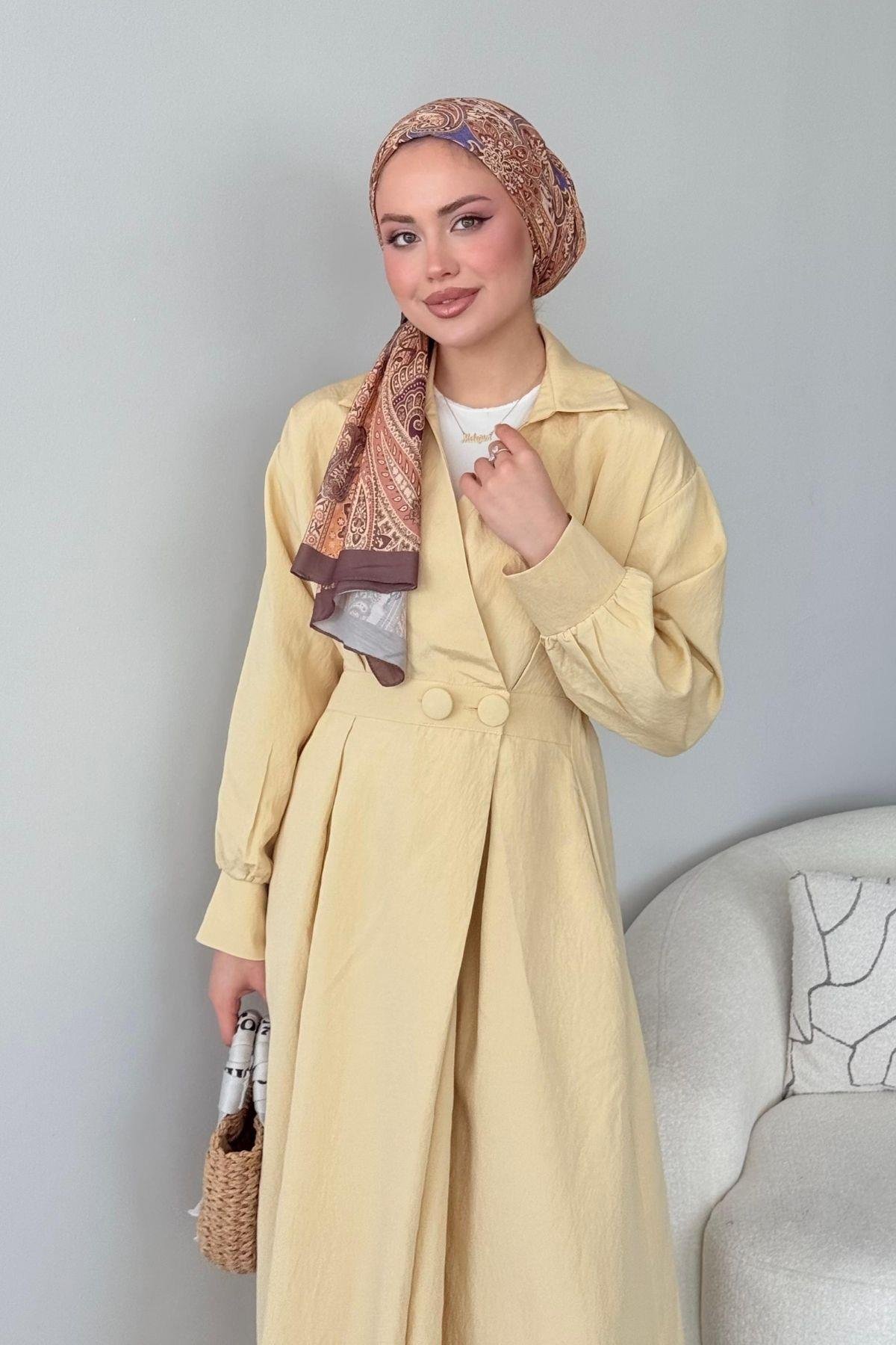 Elizabeth Düğmeli Elbise Sarı, Fiyatları Elizabeth Düğmeli Elbise Sarı- Haza Moda