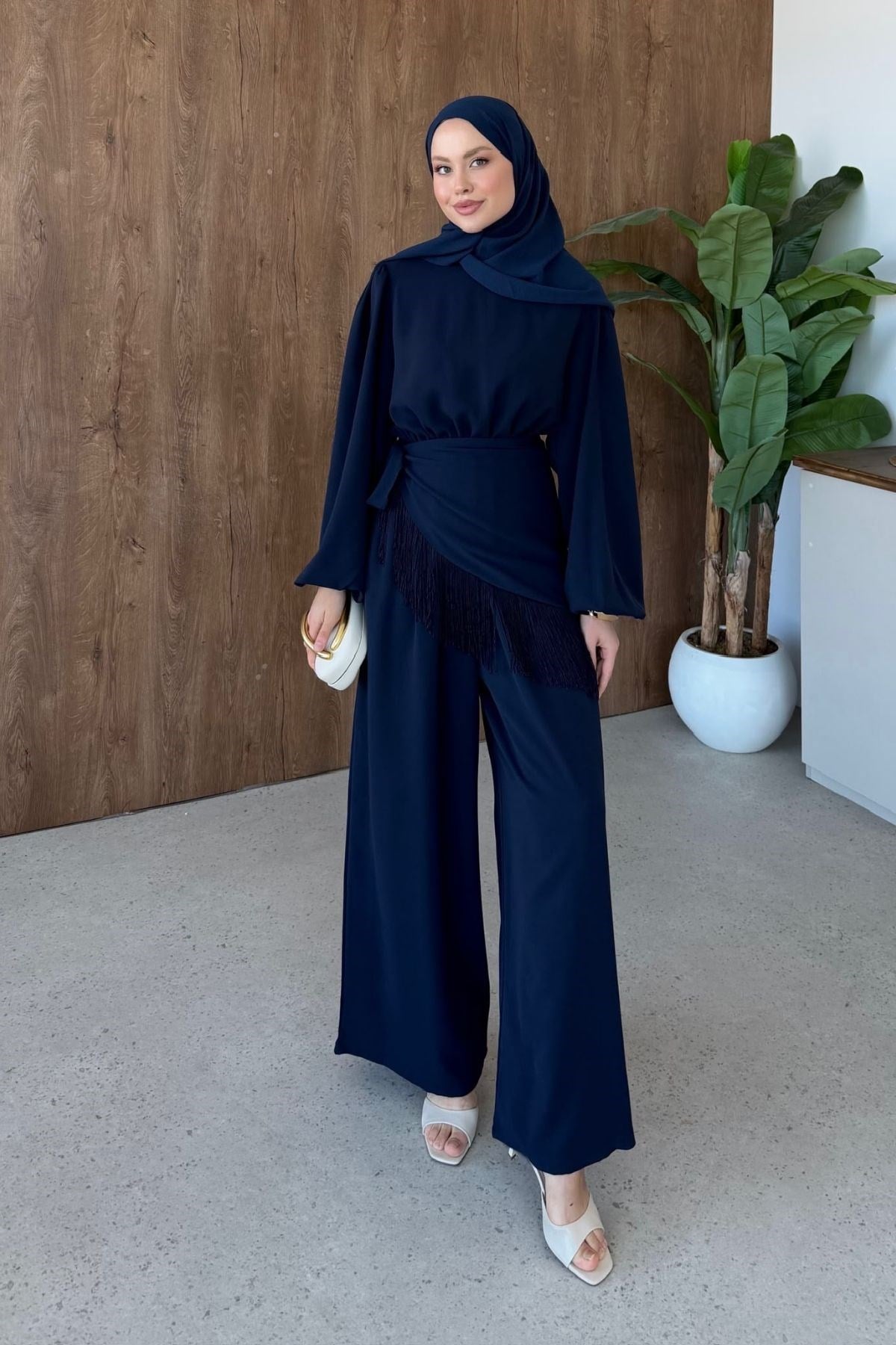 Elora Püskülü Tulum Lacivert, Fiyatları Elora Püskülü Tulum Lacivert| Haza Moda
