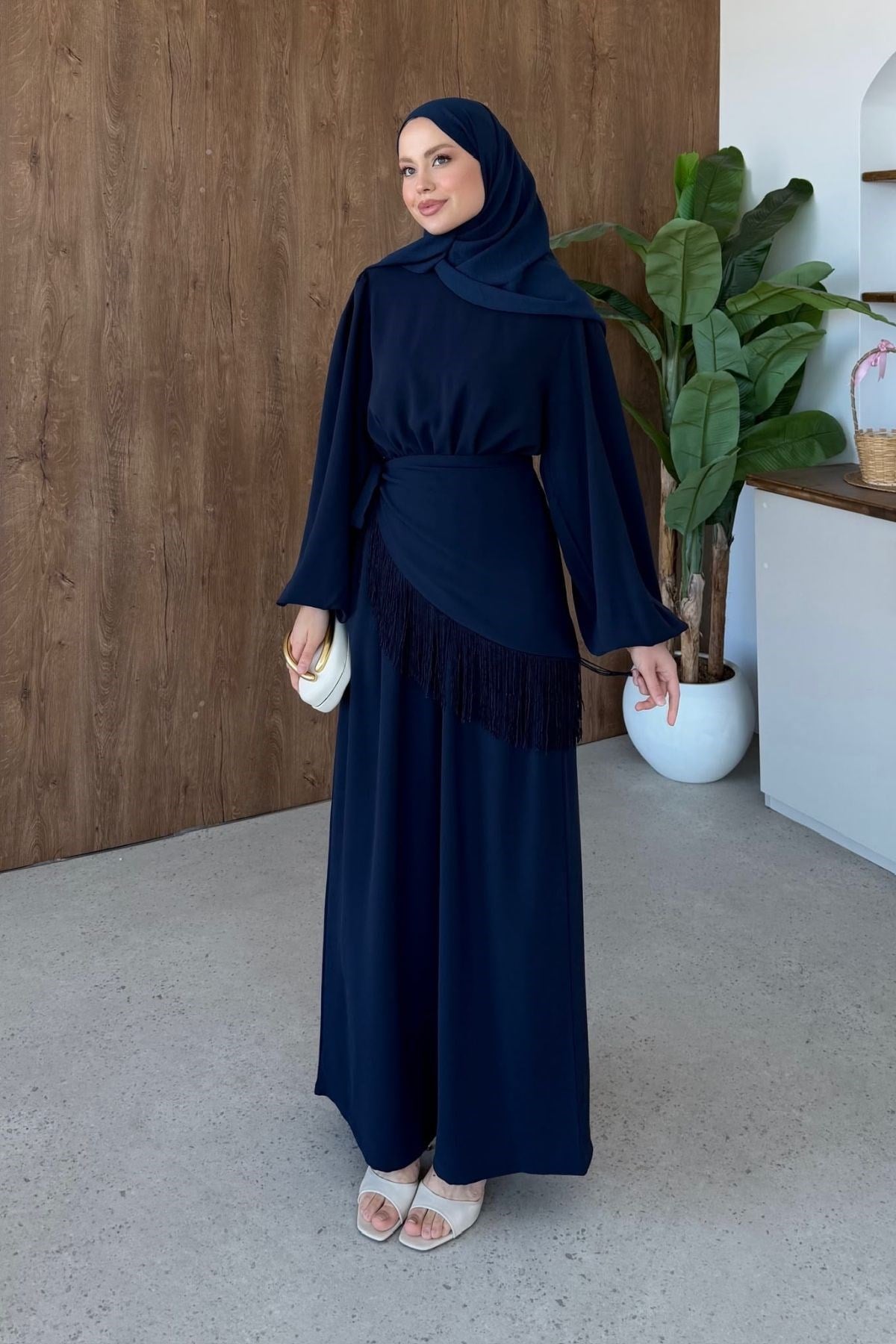 Elora Püskülü Tulum Lacivert, Fiyatları Elora Püskülü Tulum Lacivert| Haza Moda