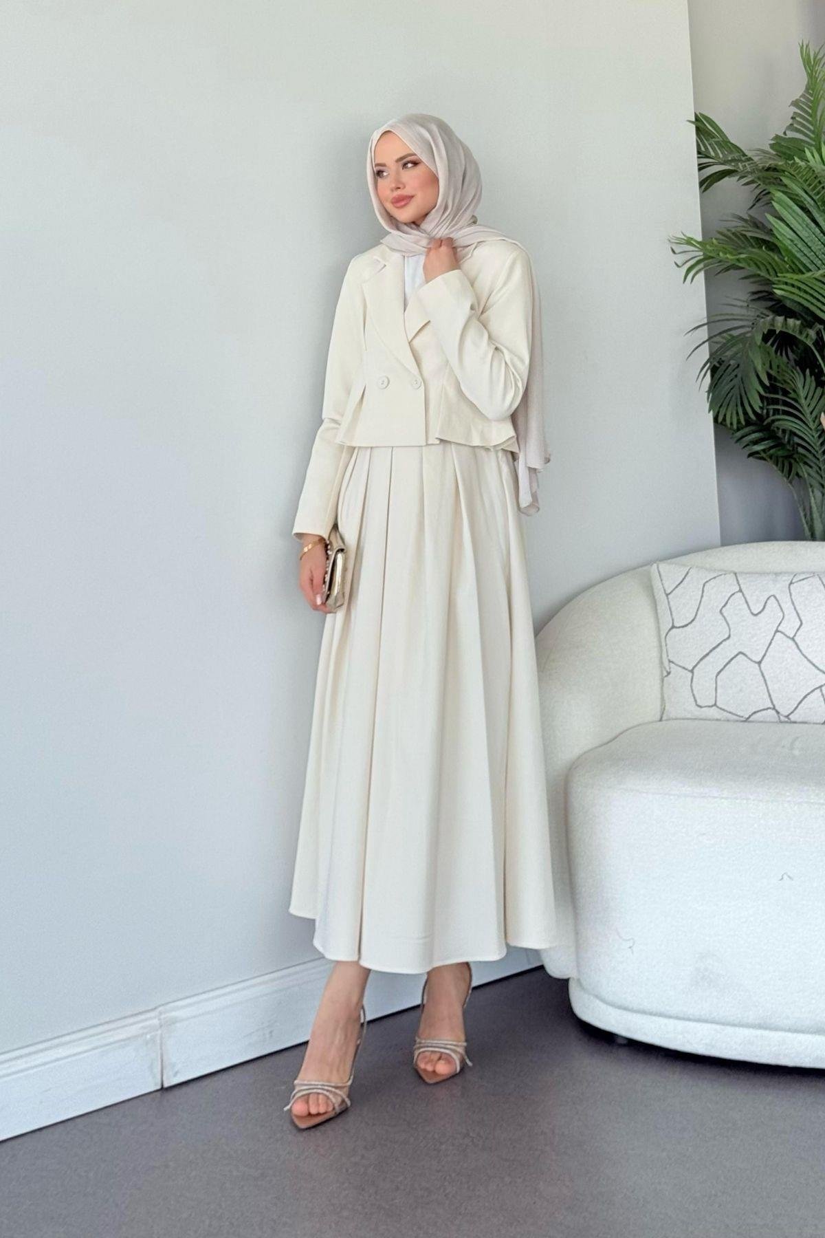 Elvin Etekli Takım Bej, Fiyatları Elvin Etekli Takım Bej- Haza Moda 