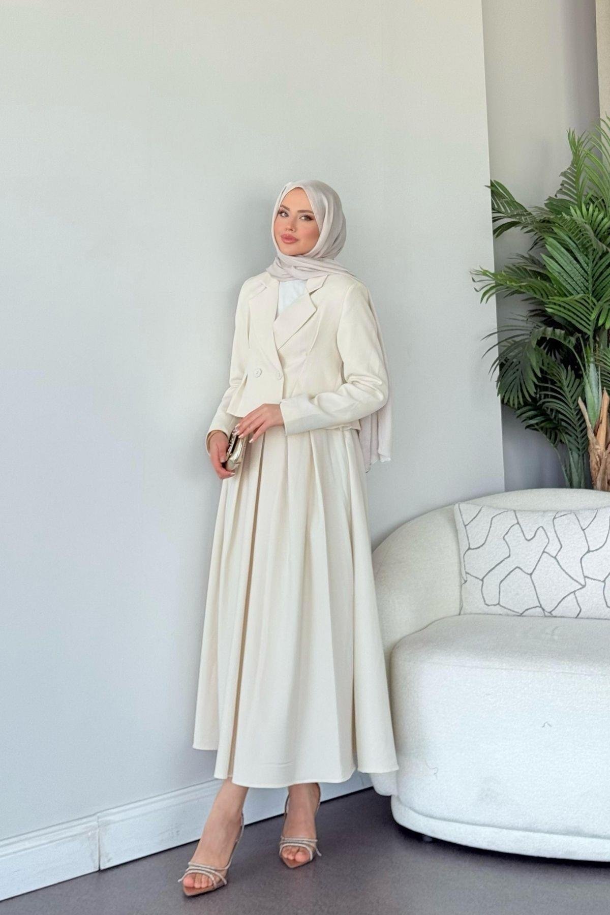 Elvin Etekli Takım Bej, Fiyatları Elvin Etekli Takım Bej- Haza Moda 