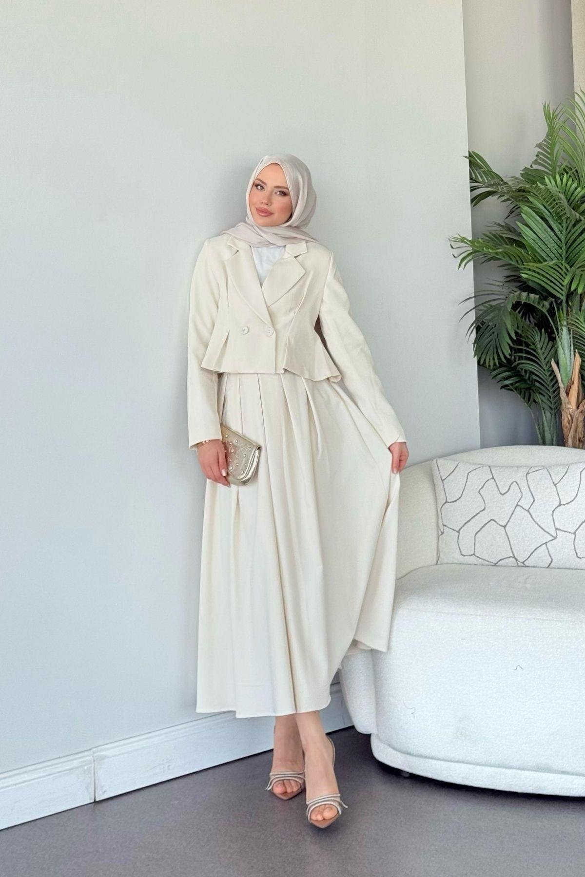 Elvin Etekli Takım Bej, Fiyatları Elvin Etekli Takım Bej- Haza Moda 