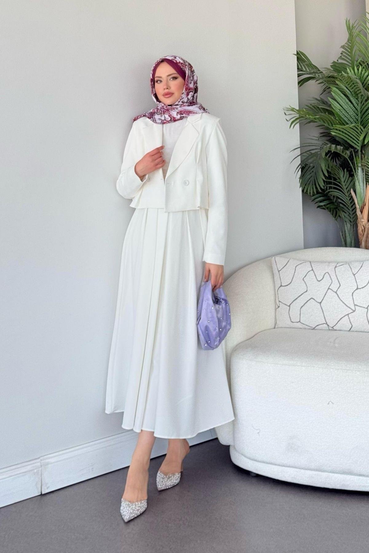 Elvin Etekli Takım Beyaz, Fiyatları Elvin Etekli Takım Beyaz- Haza Moda 