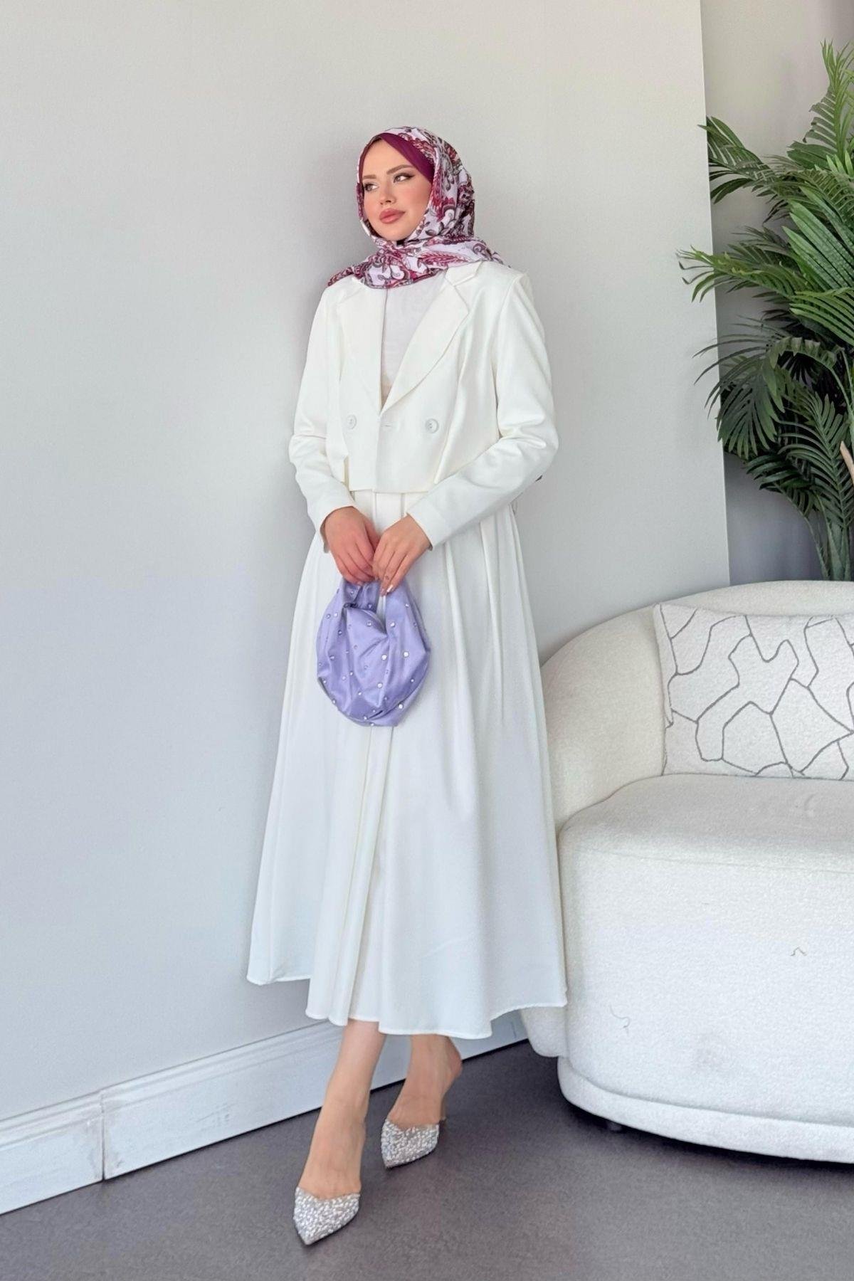 Elvin Etekli Takım Beyaz, Fiyatları Elvin Etekli Takım Beyaz- Haza Moda 