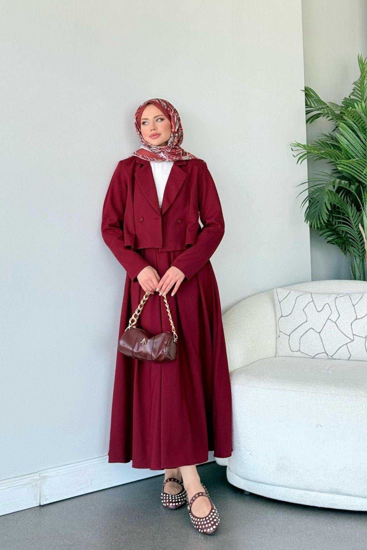 Elvin Etekli Takım Bordo, Fiyatları Elvin Etekli Takım Bordo- Haza Moda 