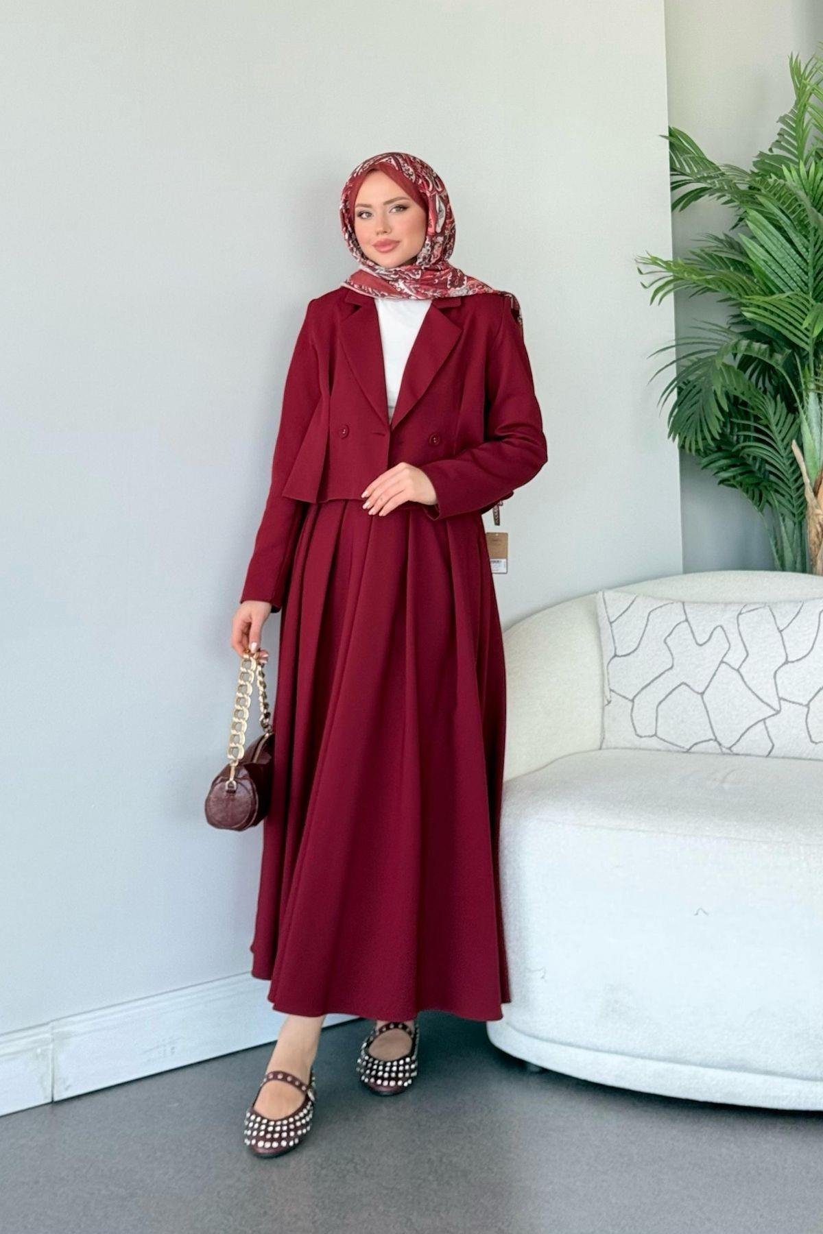 Elvin Etekli Takım Bordo, Fiyatları Elvin Etekli Takım Bordo- Haza Moda 