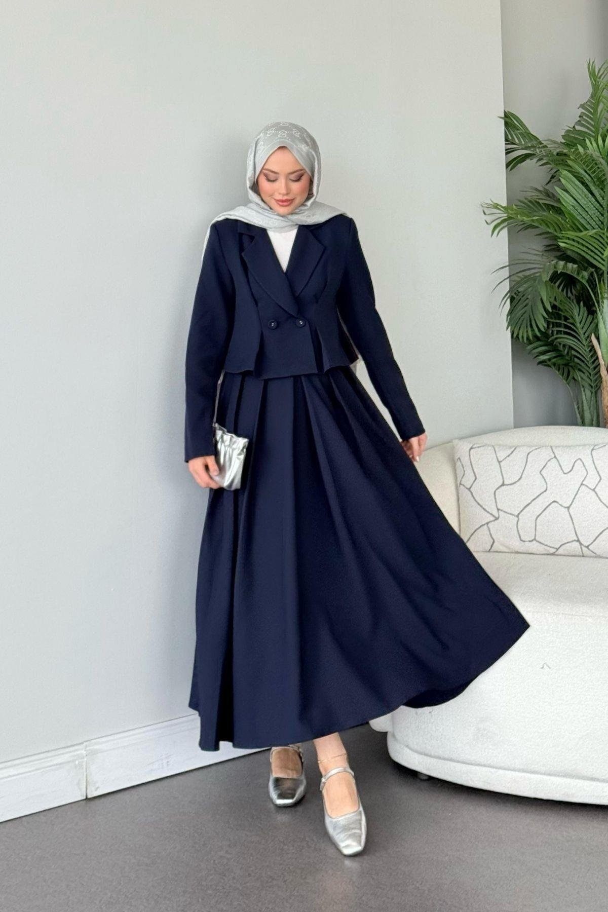 Elvin Etekli Takım Lacivert, Fiyatları Elvin Etekli Takım Lacivert- Haza Moda 