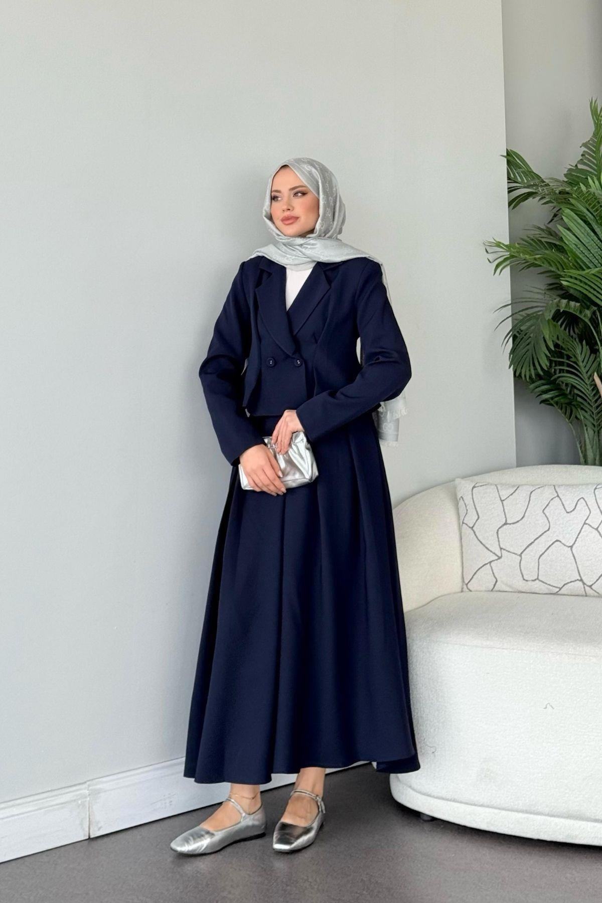 Elvin Etekli Takım Lacivert, Fiyatları Elvin Etekli Takım Lacivert- Haza Moda 