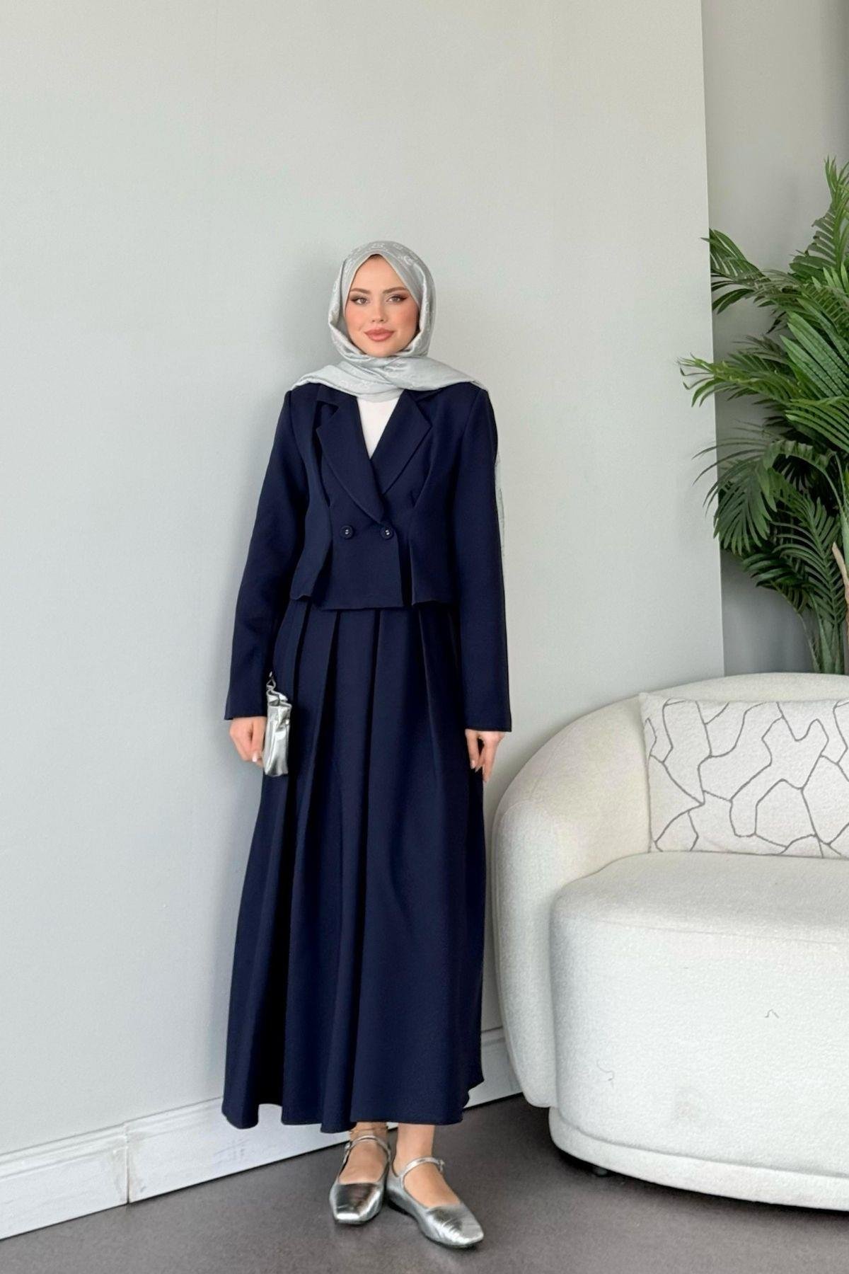 Elvin Etekli Takım Lacivert, Fiyatları Elvin Etekli Takım Lacivert- Haza Moda 